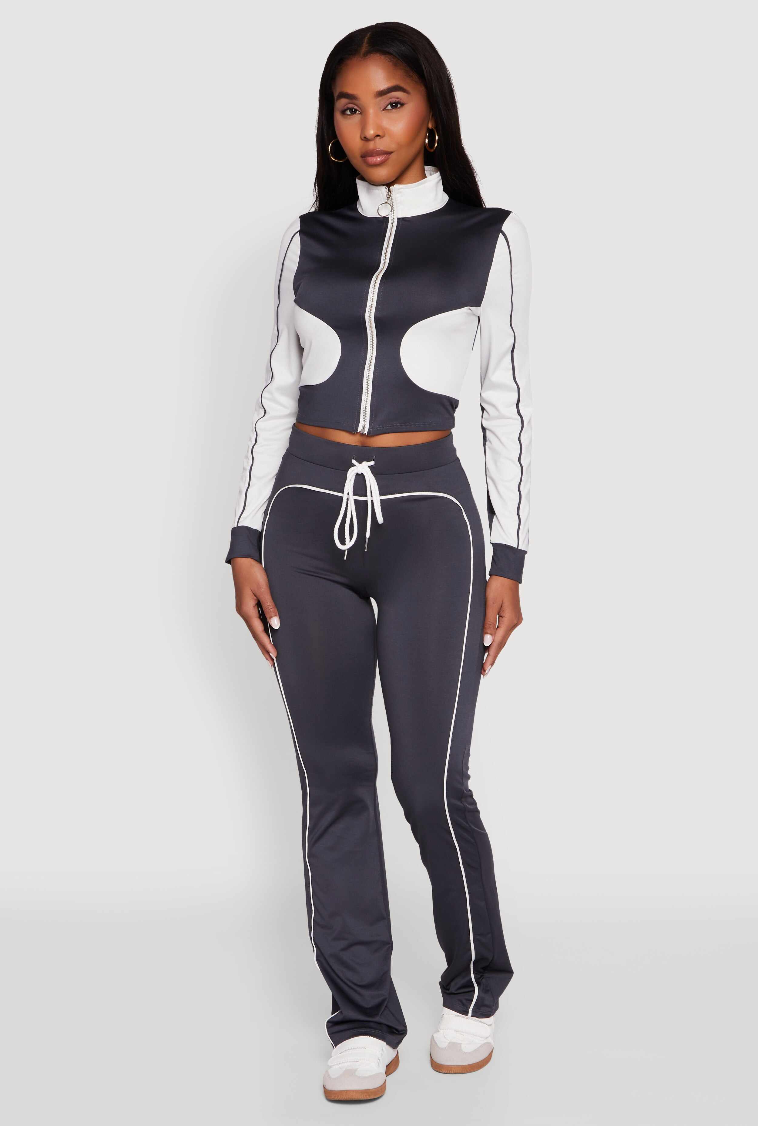 Color Block Long Sleeve O-Ring Zip Front Track Jacket