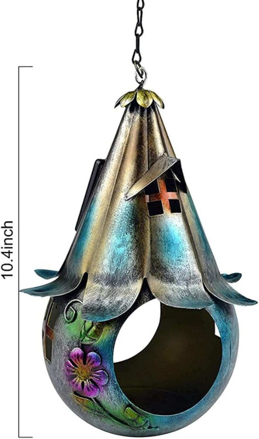 Solar Powered Hanging Pendant Iron Art Bird Feeder Decorative Weatherproof for Yard Outside Outdoor