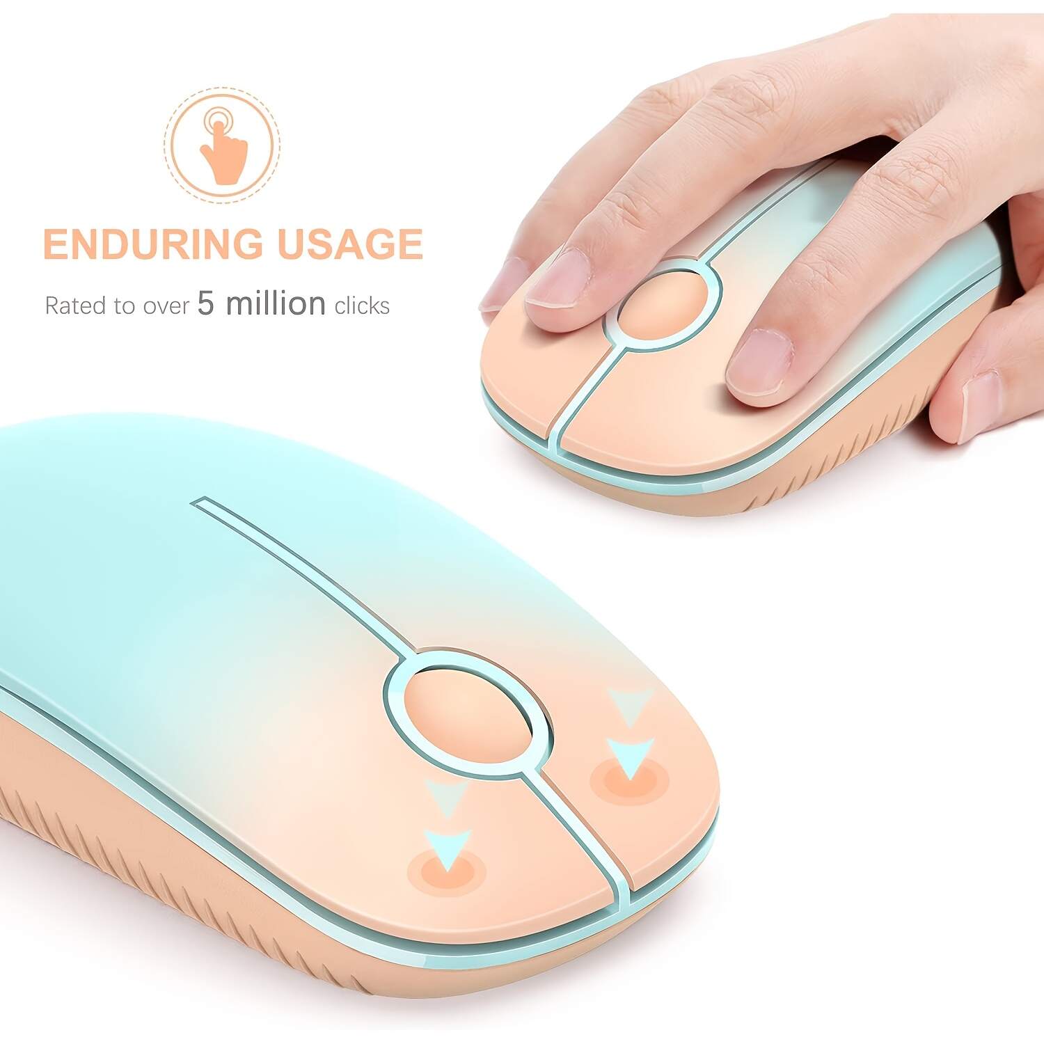 2.4G Wireless Mouse with Nano Receiver - Slim Ergonomic Optical mouse, Quiet Clicks, DPI, Plug & Play, Compatible with PC, Laptop, Mac, Tablet - Gradient Orange to Mint Green (Battery-Powered, AA Not Included) - Ideal for Office, Gaming, Streaming, Office