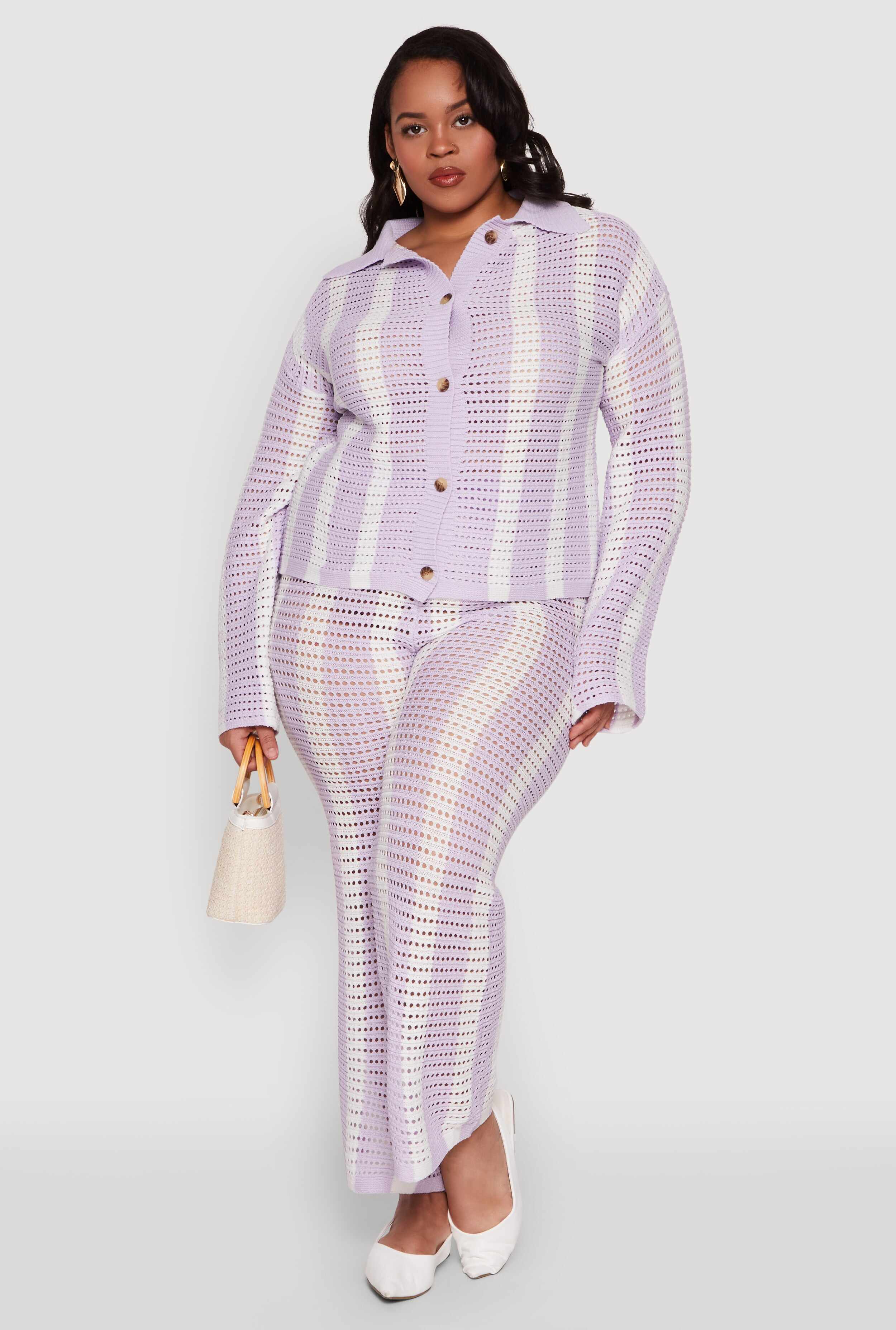 Plus Size Daisy Striped Crochet Pants