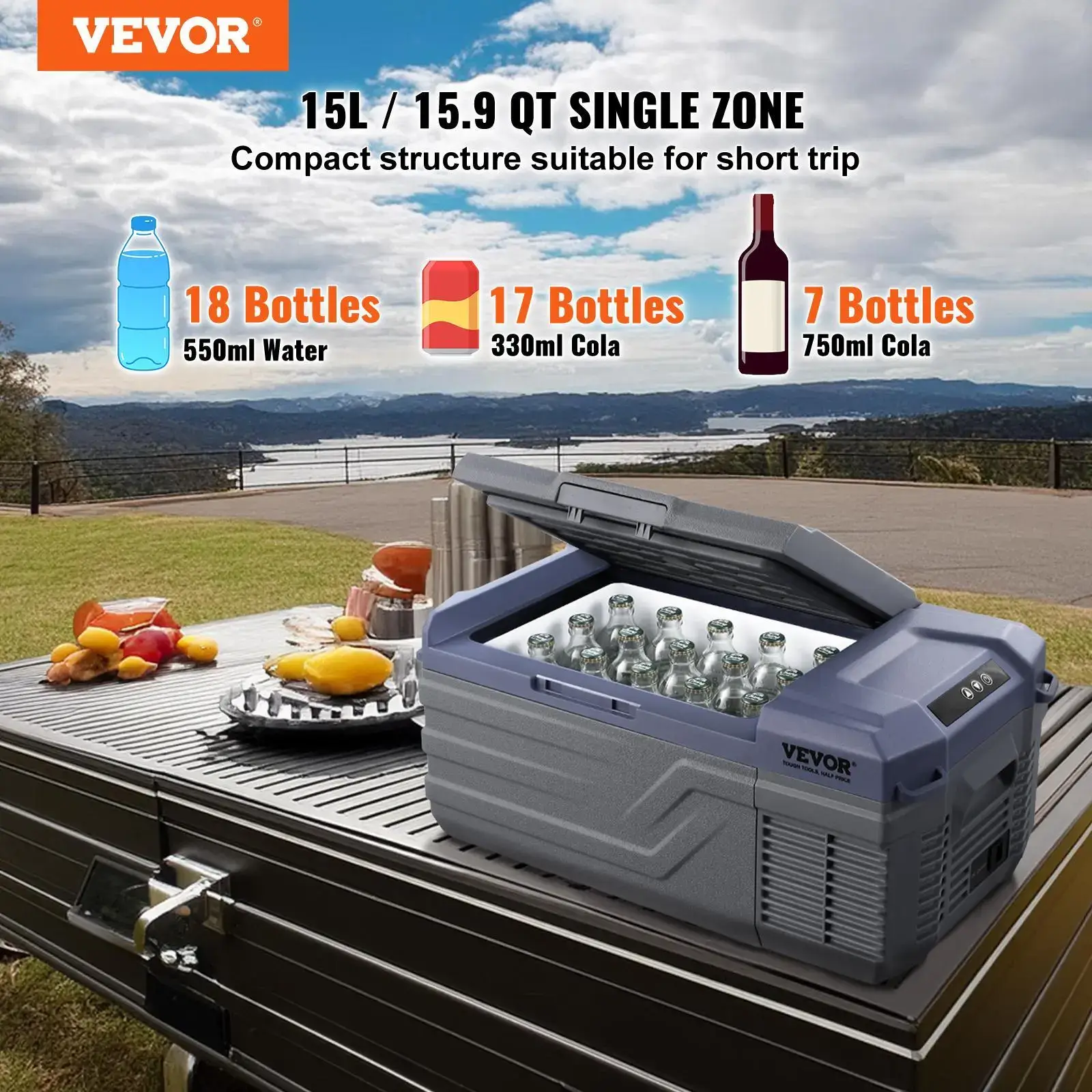 Car Refrigerator, 12 Volt Car Refrigerator Fridge, 15 L Single Zone Portable Freezer, -4℉-68℉ Adjustable Range, 12/24V DC and 100-240V AC Compressor Cooler for Outdoor, Camping, RV