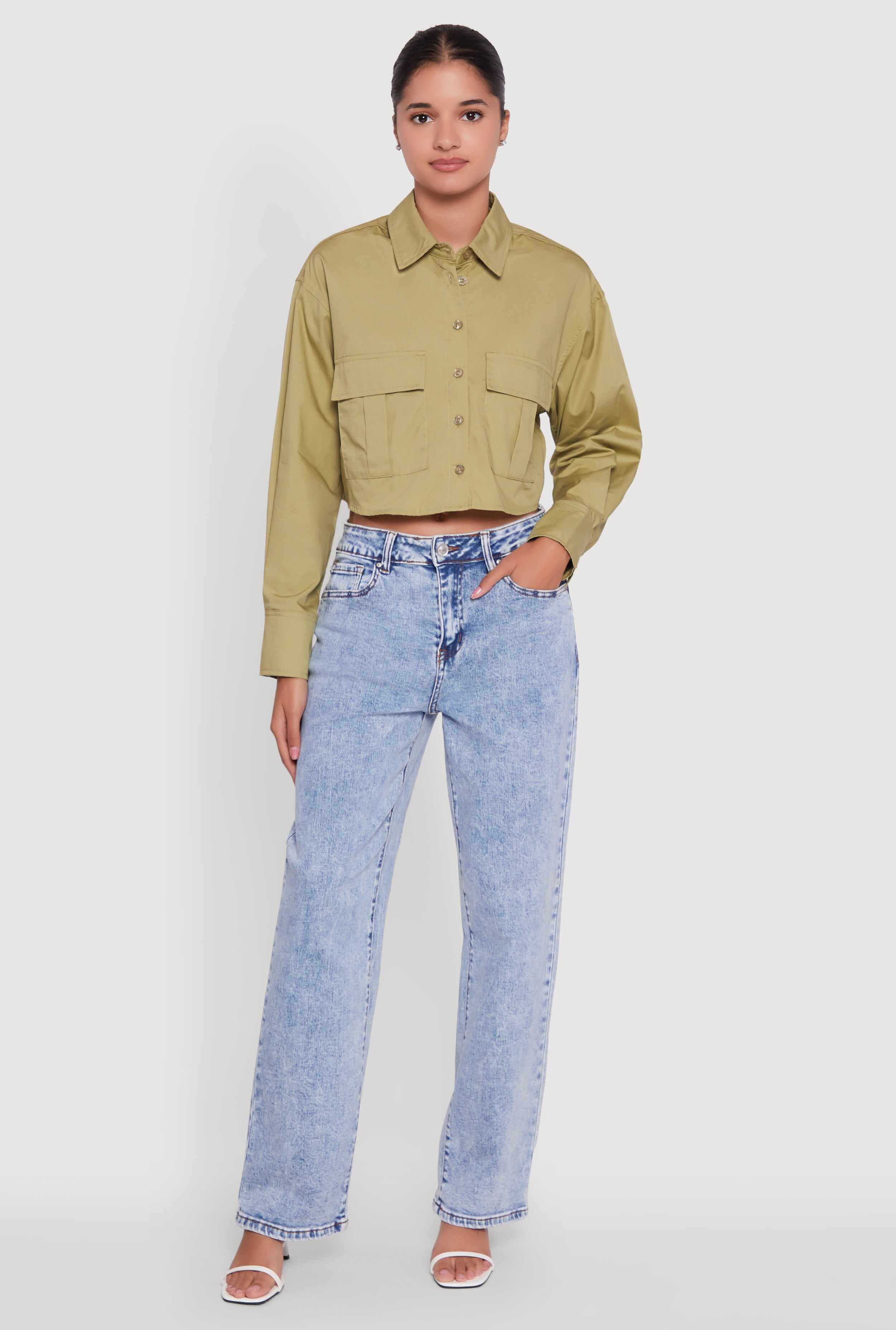 Poplin Flap Pocket Boxy Cropped Shirt