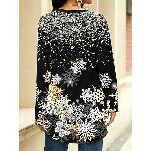Women's Christmas Sweatshirt Reindeer Snowflake Print Long Sleeve Crew Neck Holiday Red White Casual Festive Winter Clothing Apparel