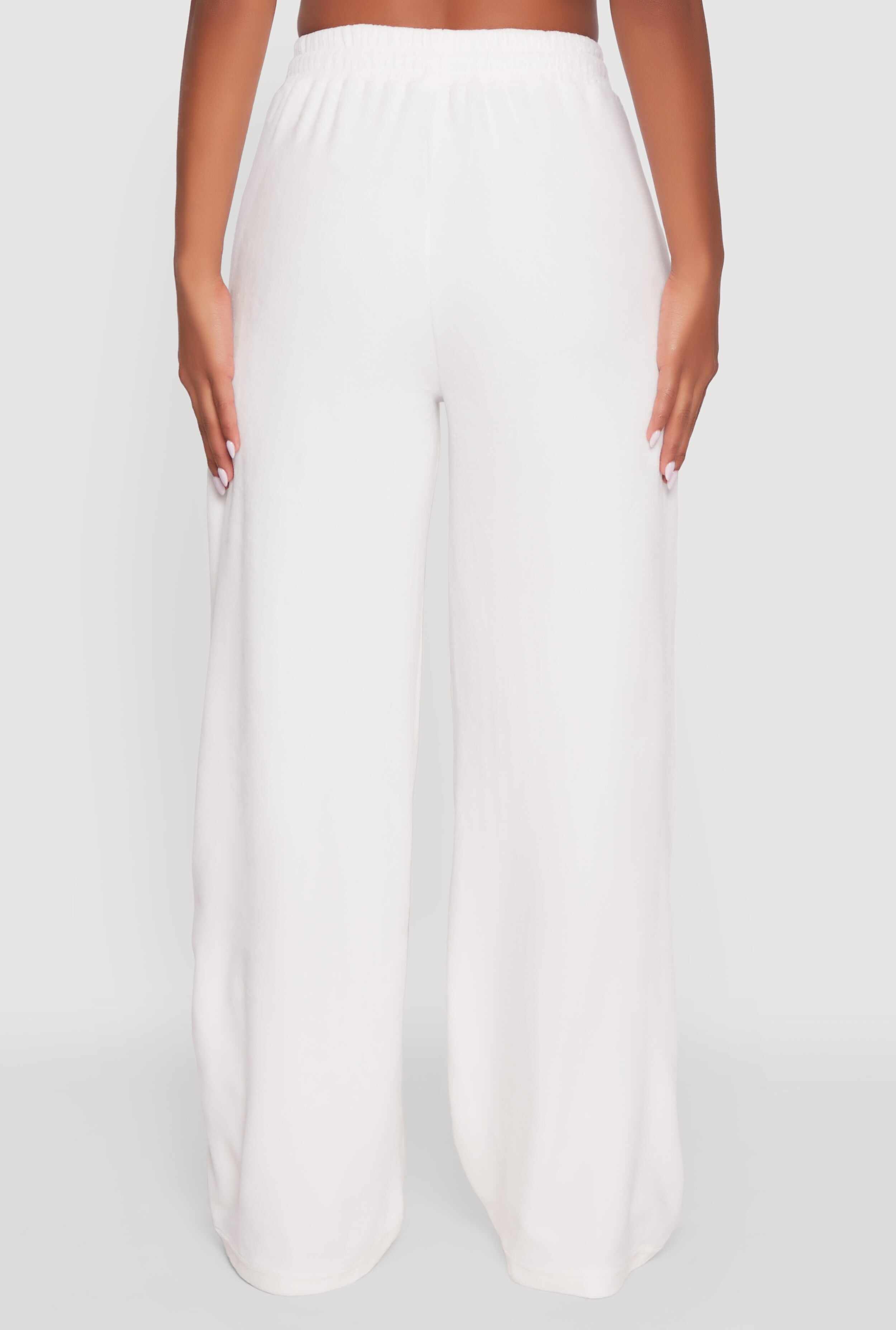Velour Zip Pocket Drawstring Wide Leg Sweatpants
