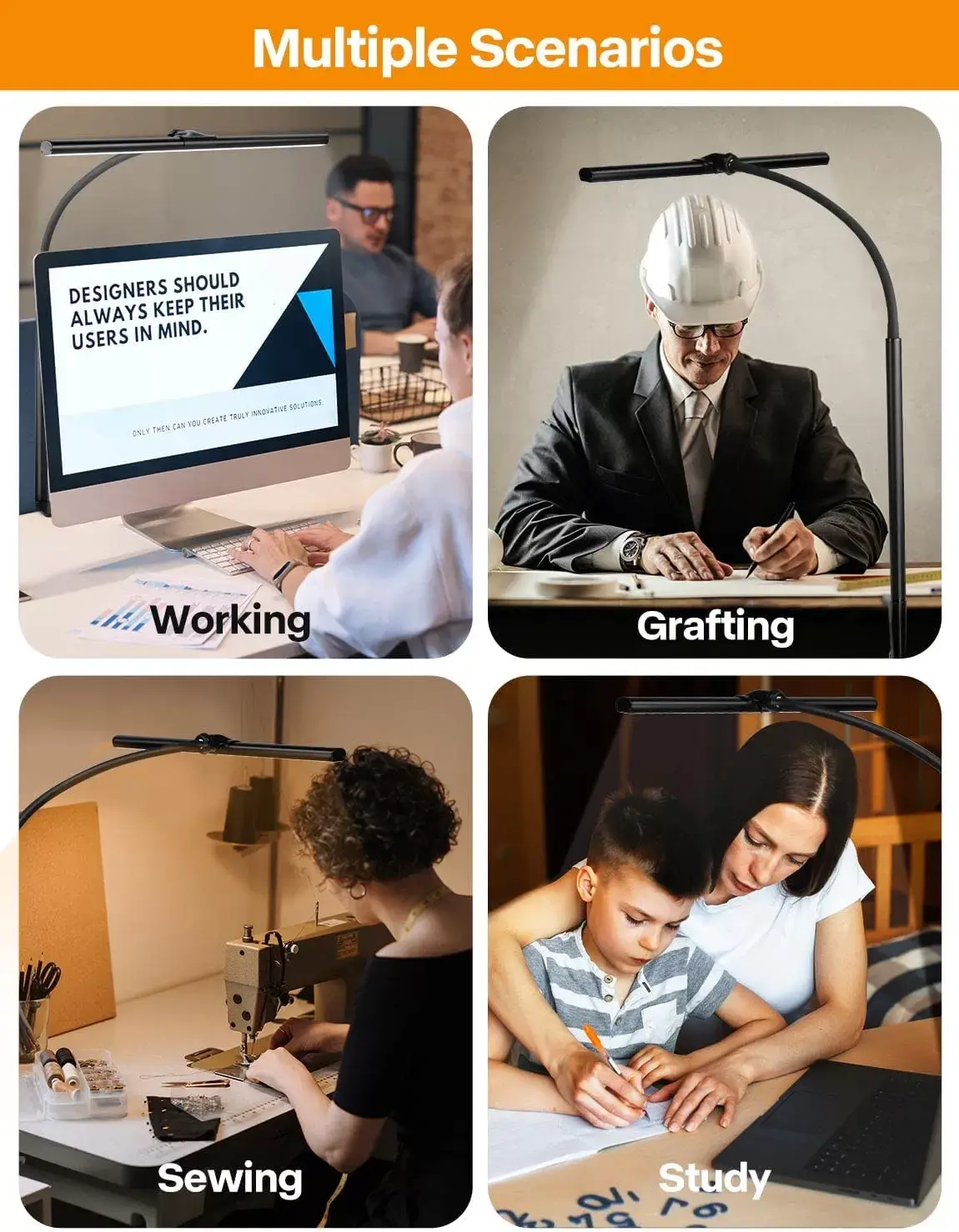 ACNCTOP LED Desk Lamp for Office Home - Eye-Caring Architect Task Lamp 25 Lighting Modes Adjustable Flexible Gooseneck Clamp Light for Workbench Drafting Reading Study (Black)