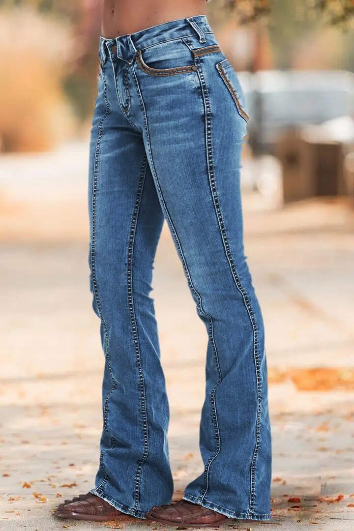 Wash Contrast Stitch Low Waist Bootcut Jeans
