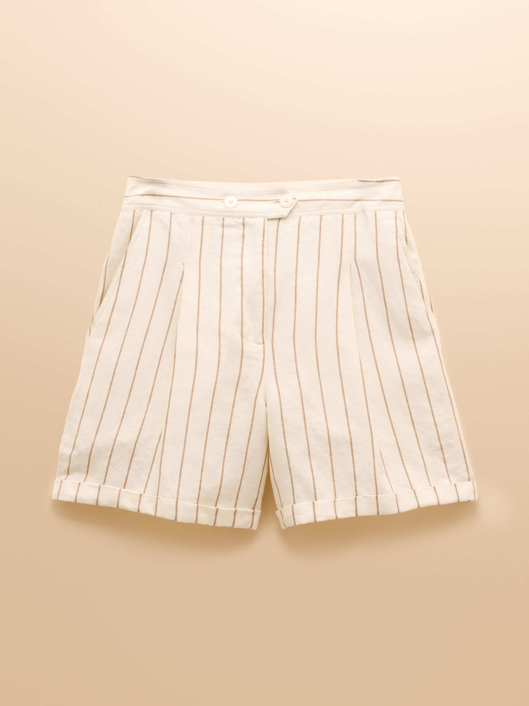 Cream Stripe Linen-Cotton Tailored Shorts