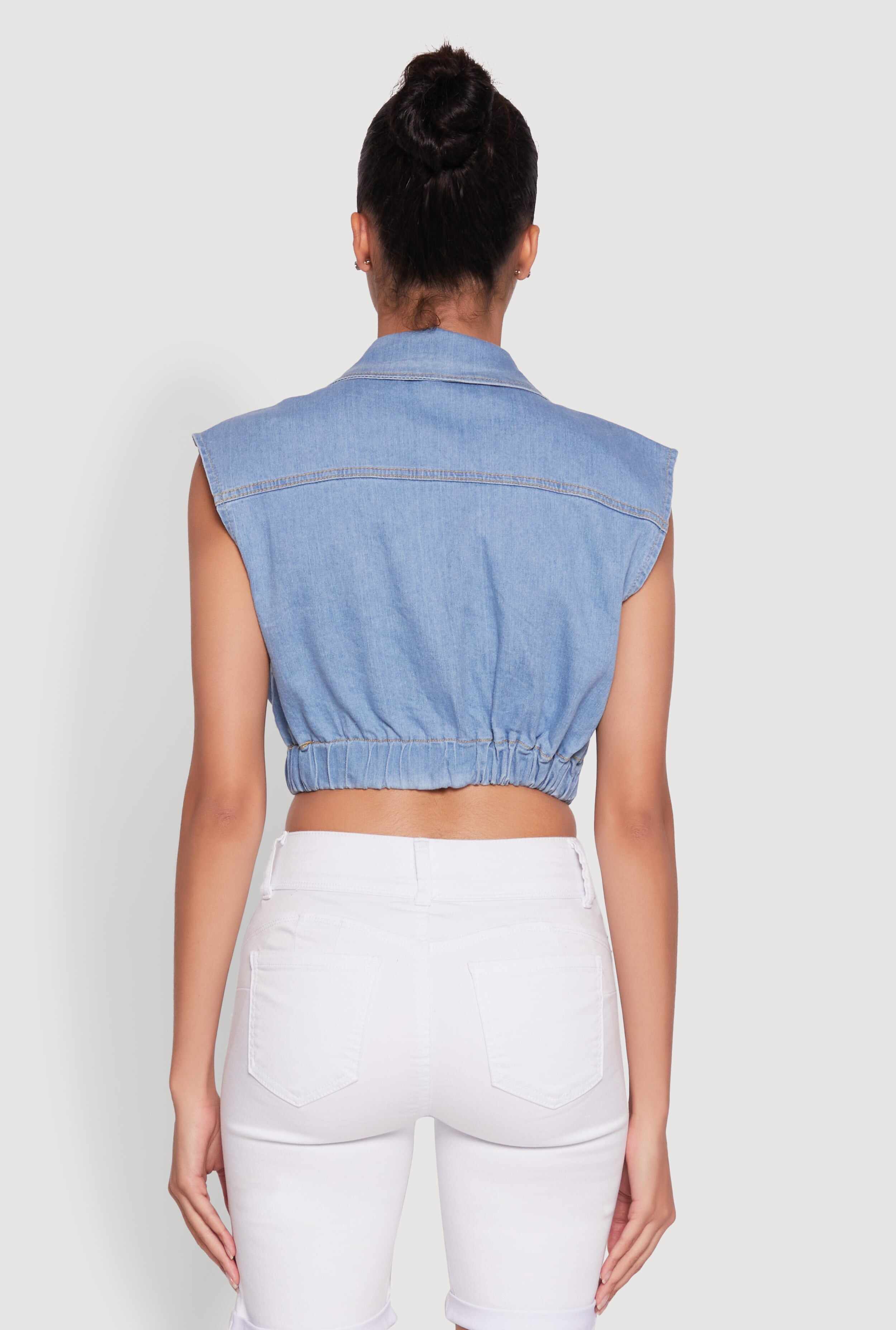 Daisy Sleeveless Cropped Denim Jacket