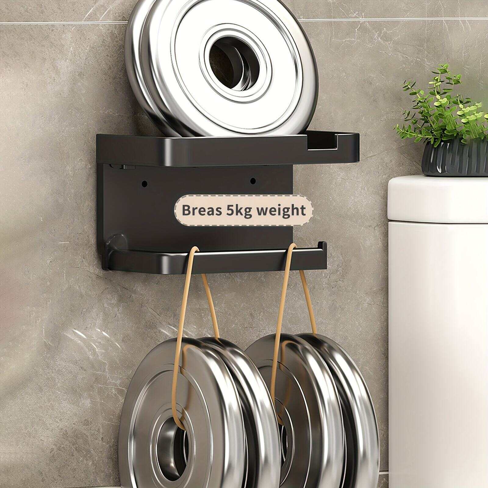 1pc Toilet Paper Storage Rack, Bathroom Wall-mounted Stainless Steel Holder, Non-punching Adhesive Tissue Box Shelf, Dual-purpose Storage Rack, Mobile Phone Holder, Toiletry Organizer Bracket, Bathroom And Toilet Supplies