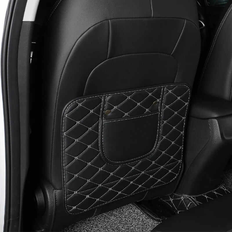 Car Seat Back Anti-Kick Pad with Storage - Premium Leather Seat Protector
