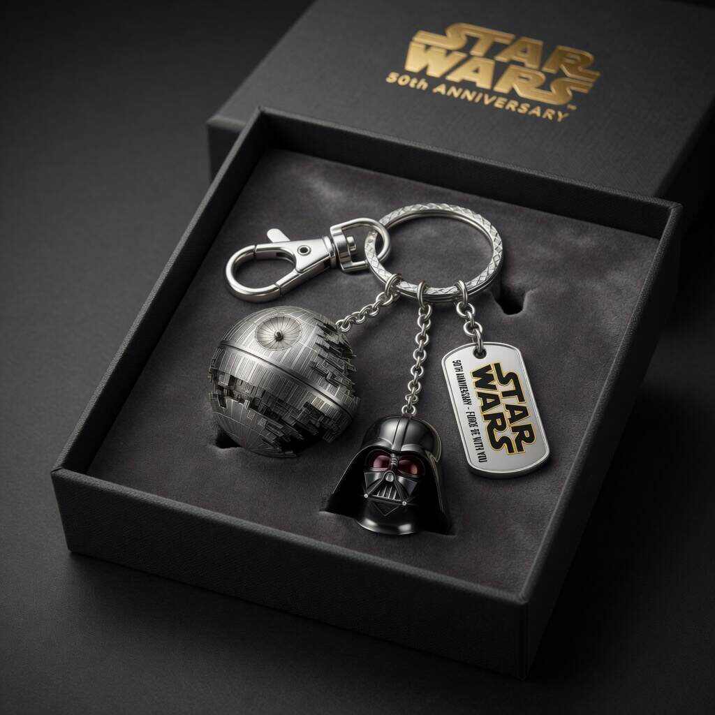 Star Wars 50th Anniversary Death Star & Darth Vader Keychain