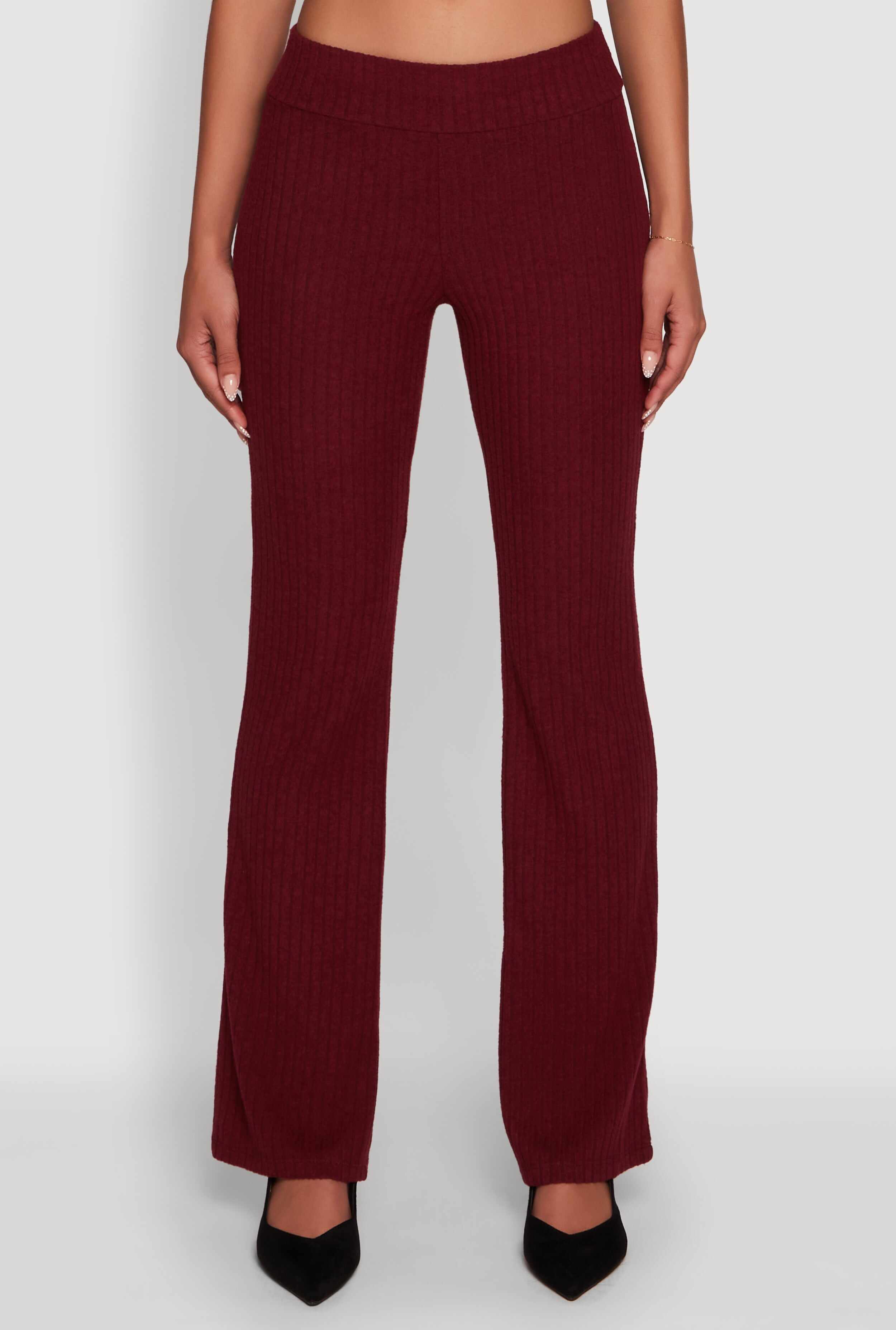 Ribbed Knit Solid Straight Leg Casual Pants