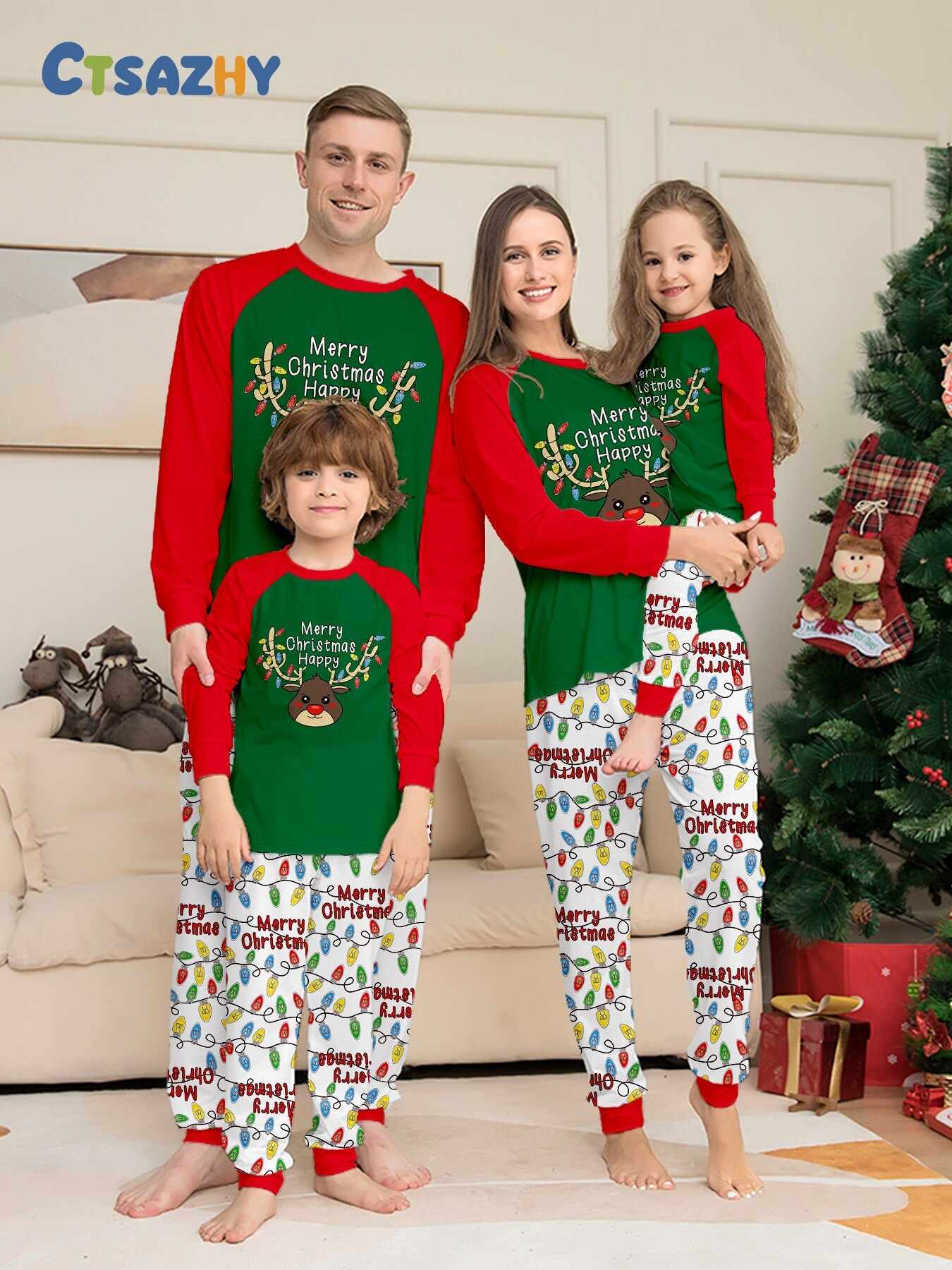 Christmas Antlers Printed Family Matching Christmas Pajamas Sets
