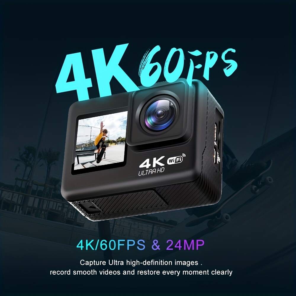 4K/60fps Touch Screen Hd Screen 170 Degree Wide Angle Unwaterproof 1181.1inch WiFi Action Camera With Remote Control Max Support 128GB Memory Card (not Included Sd Card )