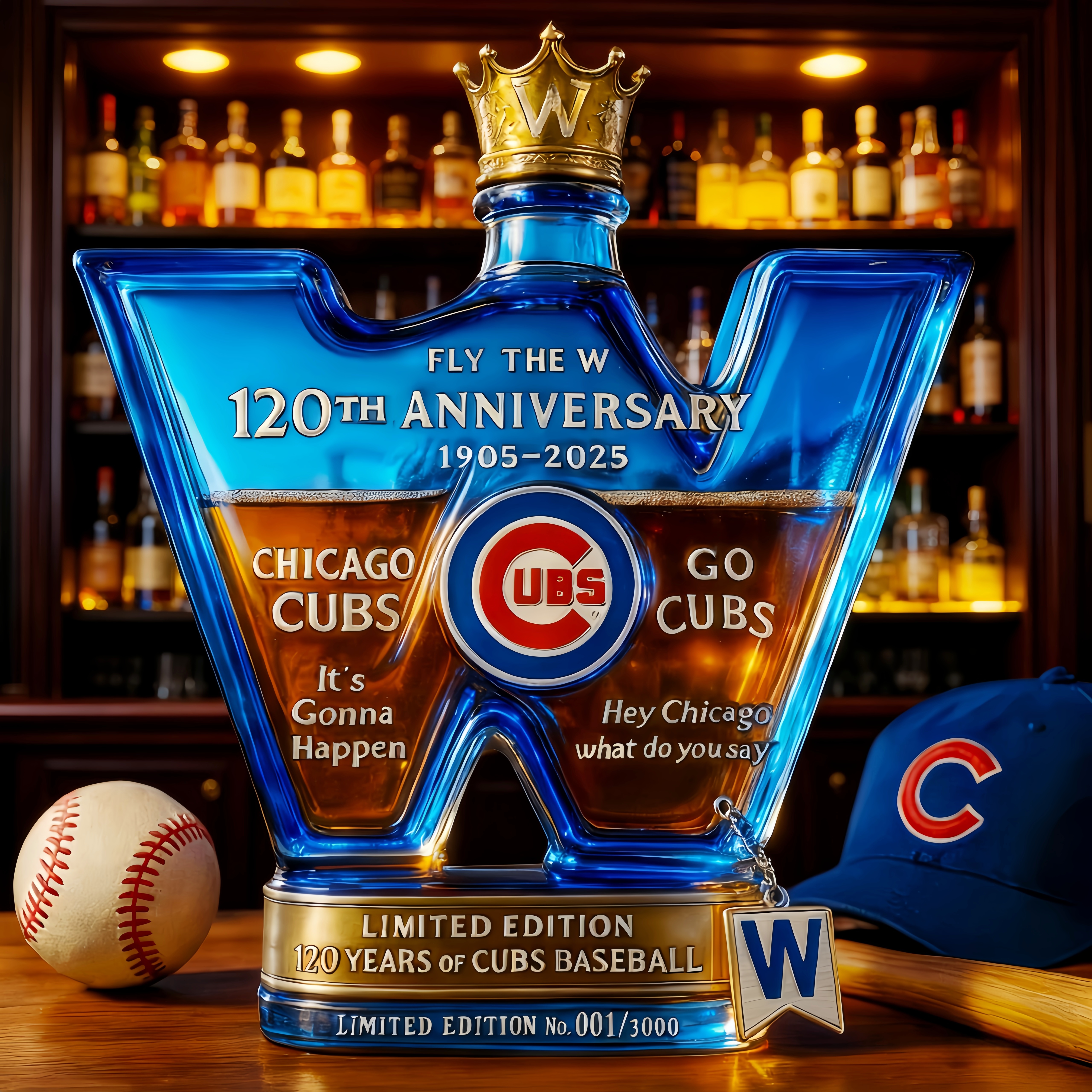 Chicago Cubs 120th Anniversary “Fly The W” Whiskey Decanter