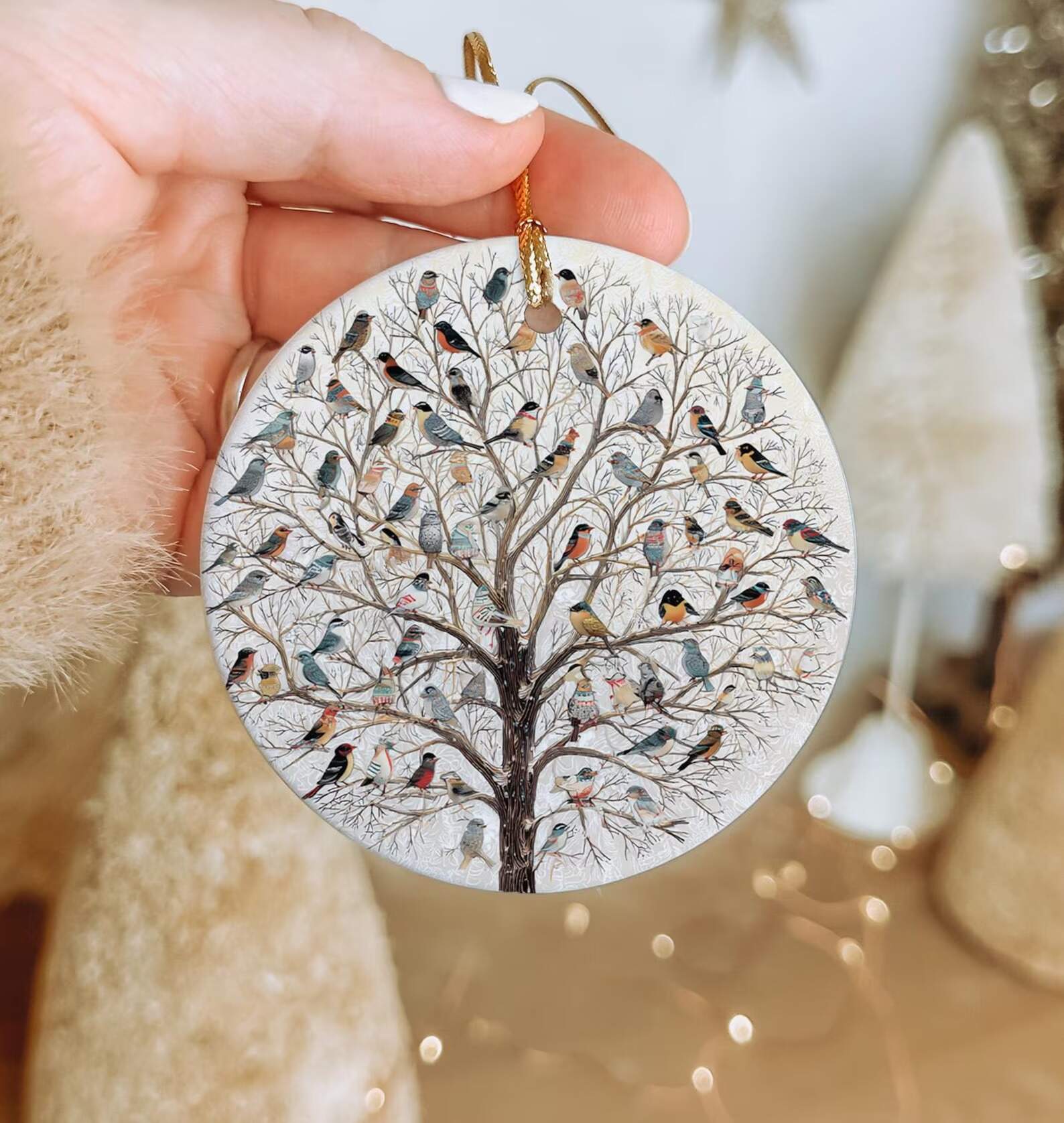 Handcrafted Ceramic Bird Ornament: Winter Holiday Decor