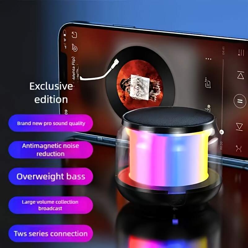 Mini Portable Wireless Speaker, Outdoor Portable Subwoofer Speaker, Wireless Speaker, RGB Light Dual Pairing, Long-lasting Battery, Compact Design Suitable For Travel, Suitable For Outdoor/car/music/home/camping
