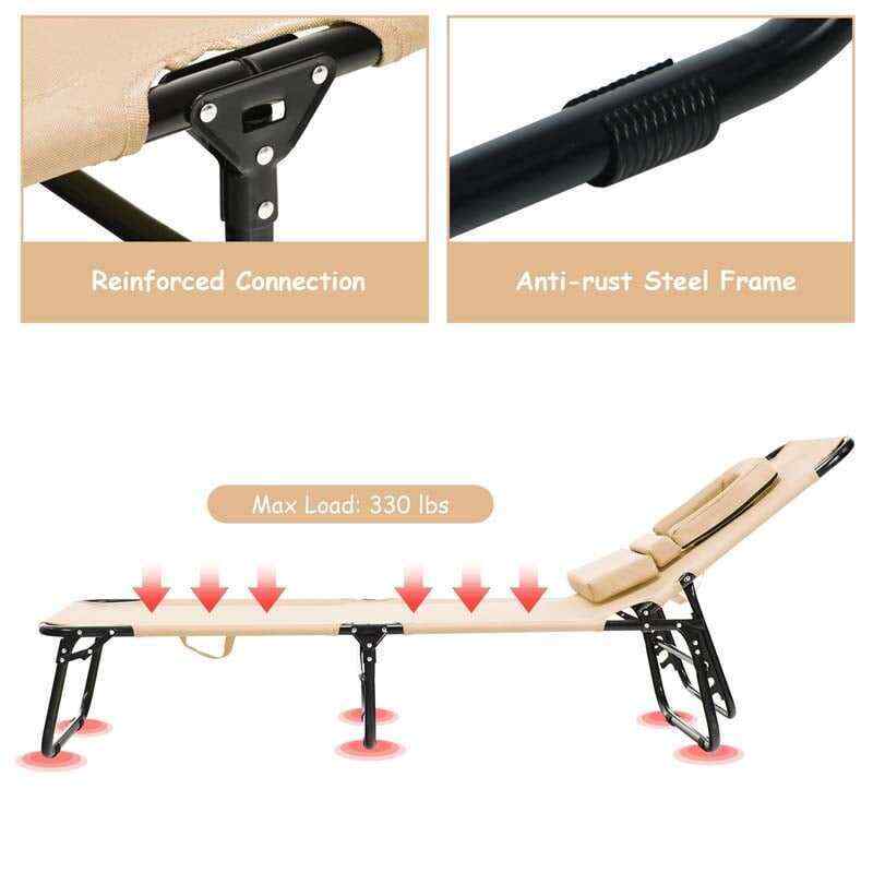 Folding Beach Lounge Chair Adjustable Reclining Chair Camping Chair Bed