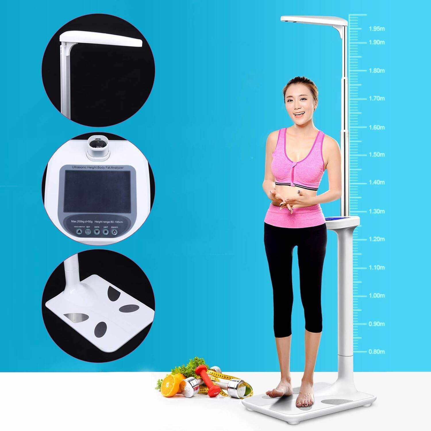 Professional Digital Physicians Scale, Height and Body Fat Analyzer Digital Medical Scale - 440lbs/200kg Capacity, 80-190CM Height Scale Range, BMI Body Fat Measurement Device (US Stock)