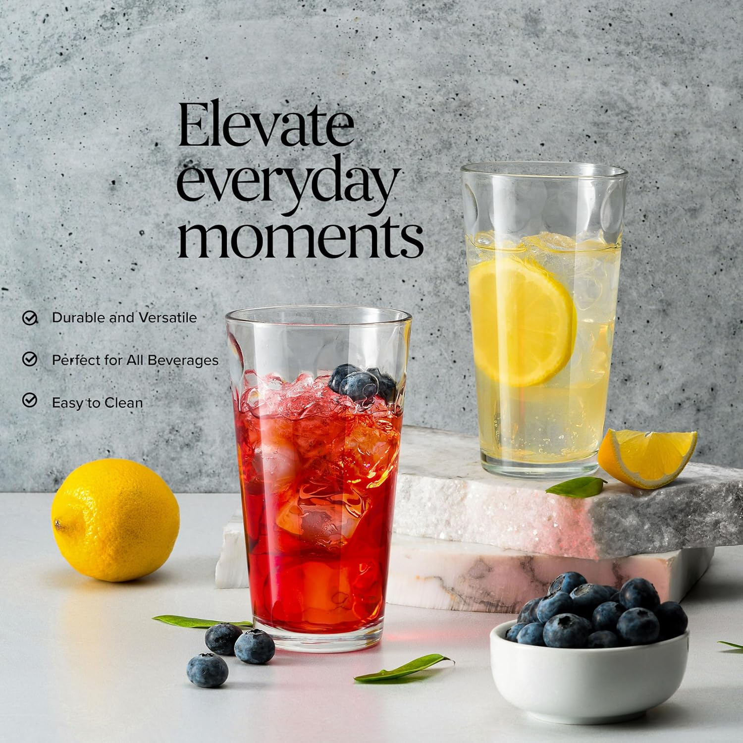 Home Essentials Golf Drinking Cup Set - 10 Glass Cups, 17 ounces (approximately 481.9 grams) of glassware, suitable for water, juice, cocktails, iced tea