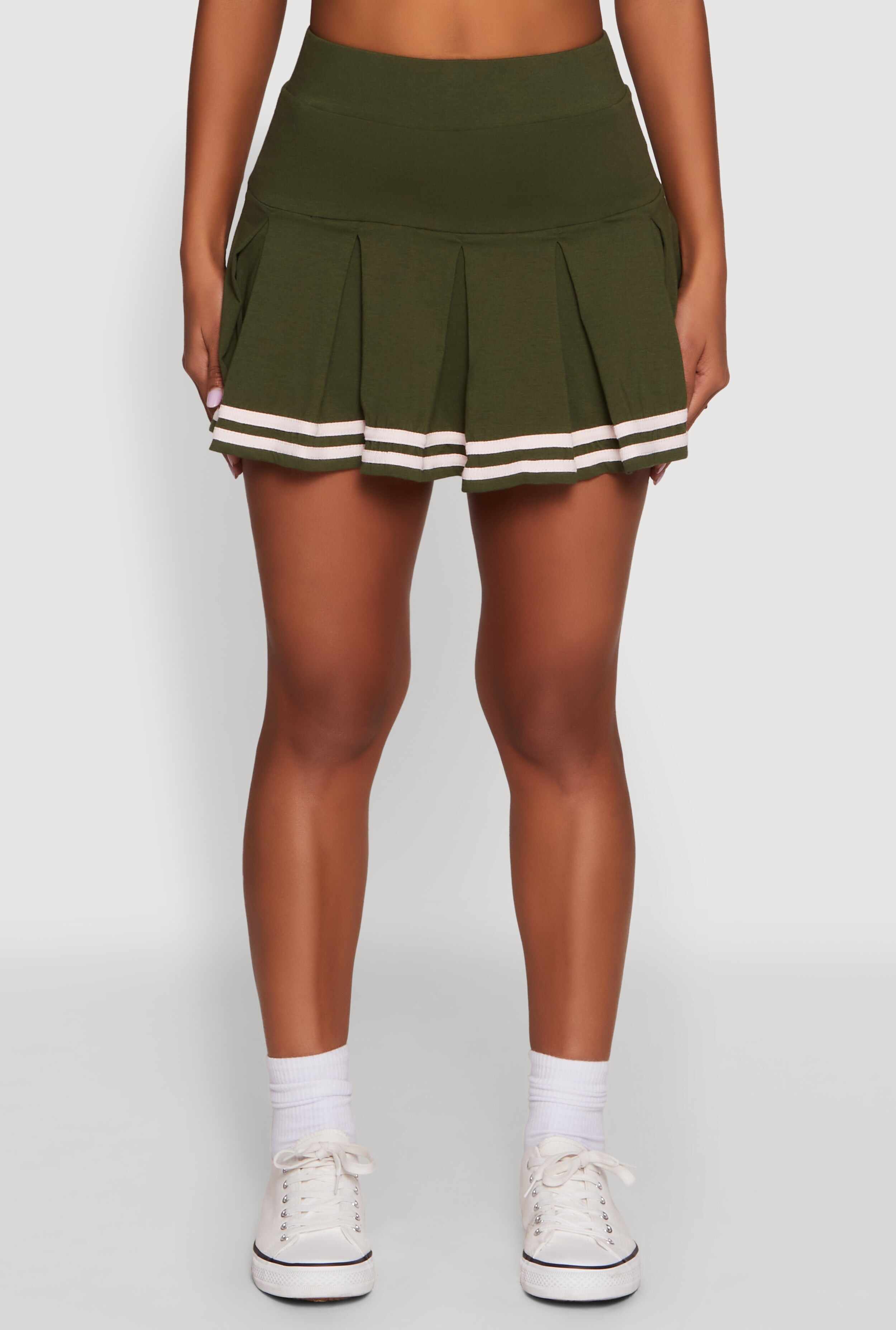 Varsity Stripe Drop Waist Pleated Skirt