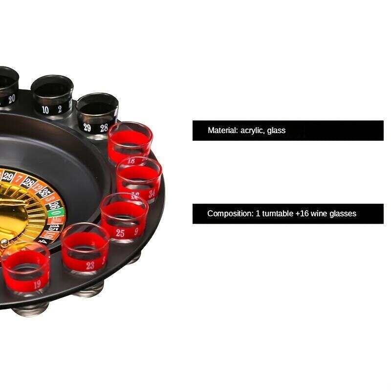 (2 balls Casino-Style Shot Glass Roulette Drinking Game Set with 16 Glasses - Perfect for Adult Parties and Entertaining