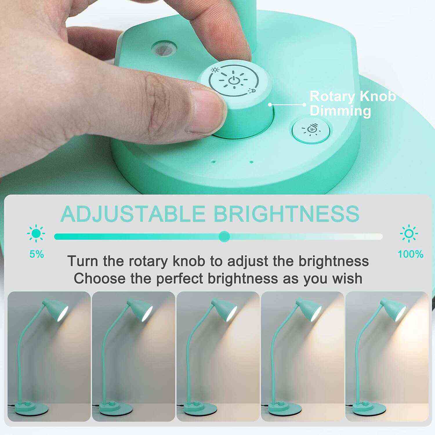 BOHON LED Desk Lamp with USB Charging Port 3 Color Modes Dimmable Reading Light Intelligent Induction Auto Dimming Task Lamp Flexible Gooseneck Table Lamp for Bedside Office, AC Adapter Include