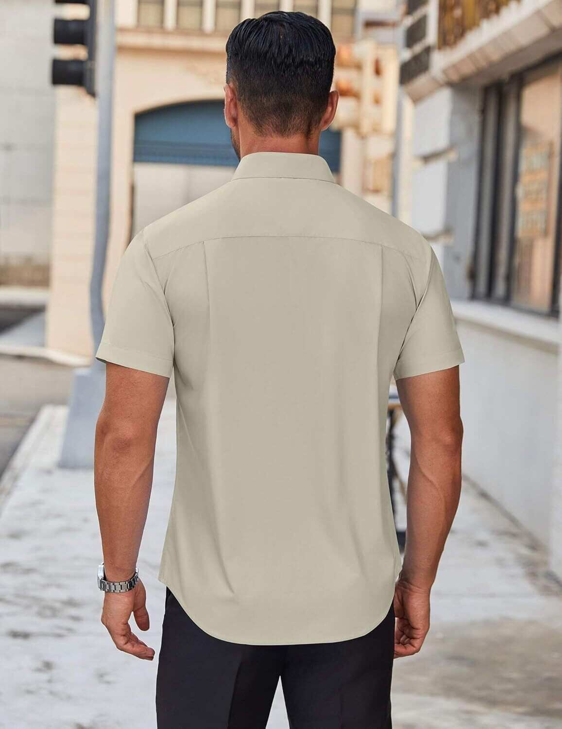 Mens Short Sleeve Dress Shirts Wrinkle Free Casual Button Down Shirts Summer Untucked Dress Shirt