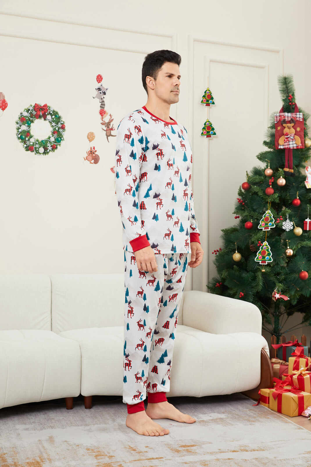 Christmas White Printed Family Matching Christmas Pajamas Sets