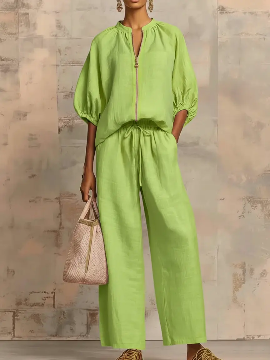 🔥Summer Arrivals🌟Stylish Cozy Shirt And Wide-leg Pants Linen Cotton Two-piece Set