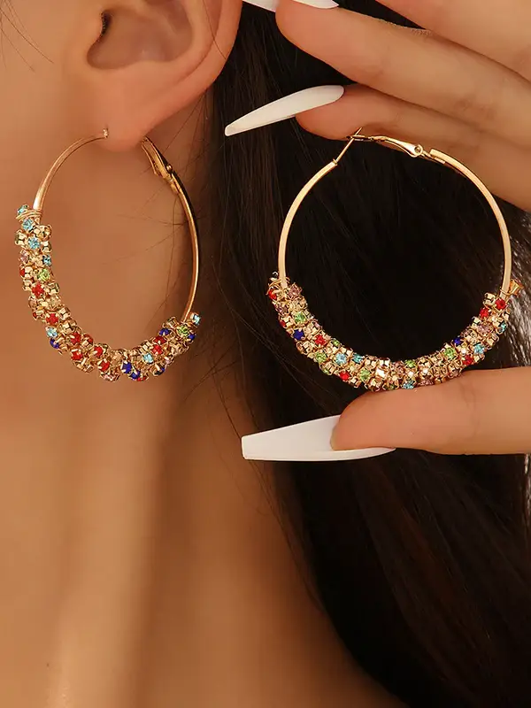 Crystal-Embellished Hoop Earrings