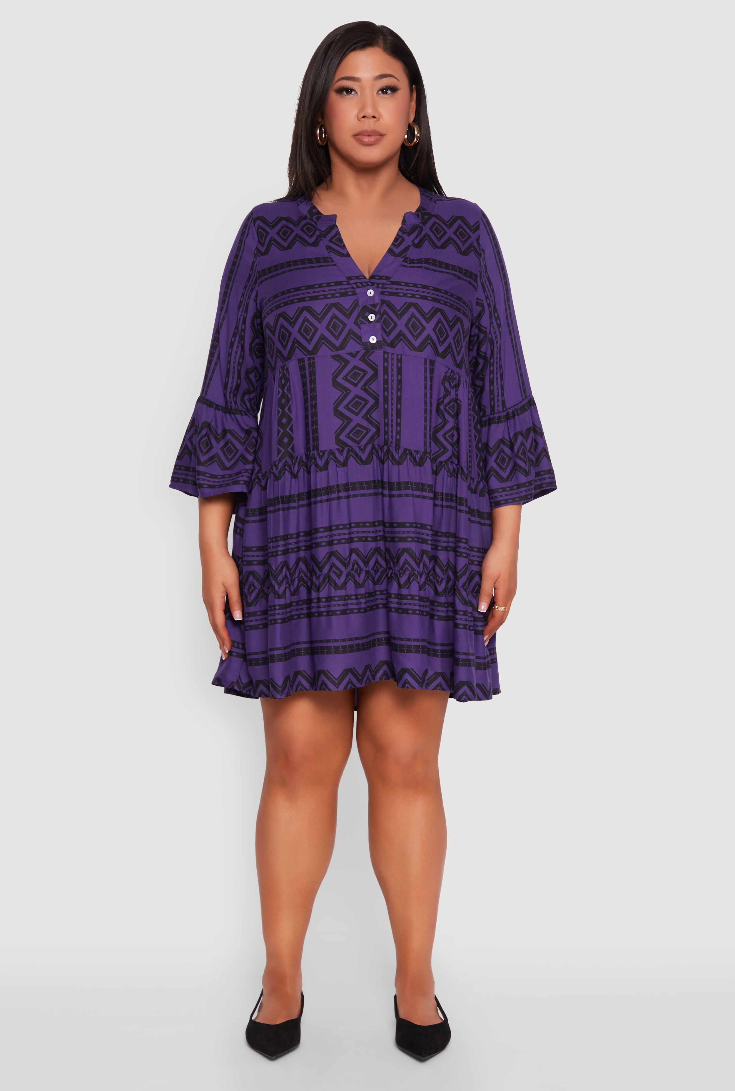 Plus Size Long Sleeve Tiered Dress