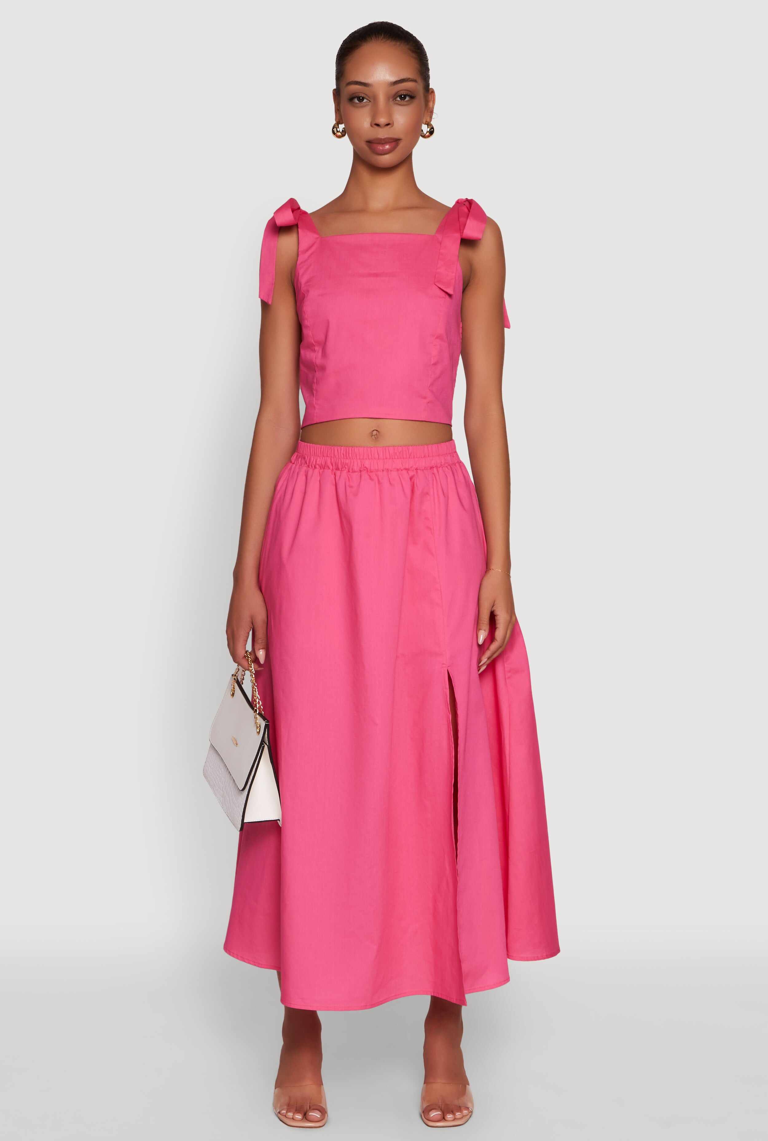 Trendy Poplin High Waisted Side Slit Midi Skirt