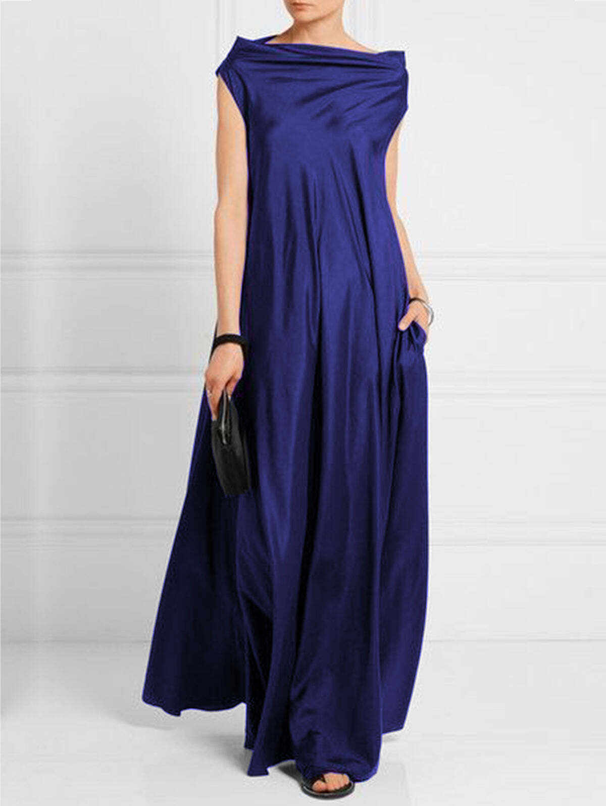 Elegant Plain Boat Neck Sleeveless Maxi Dress