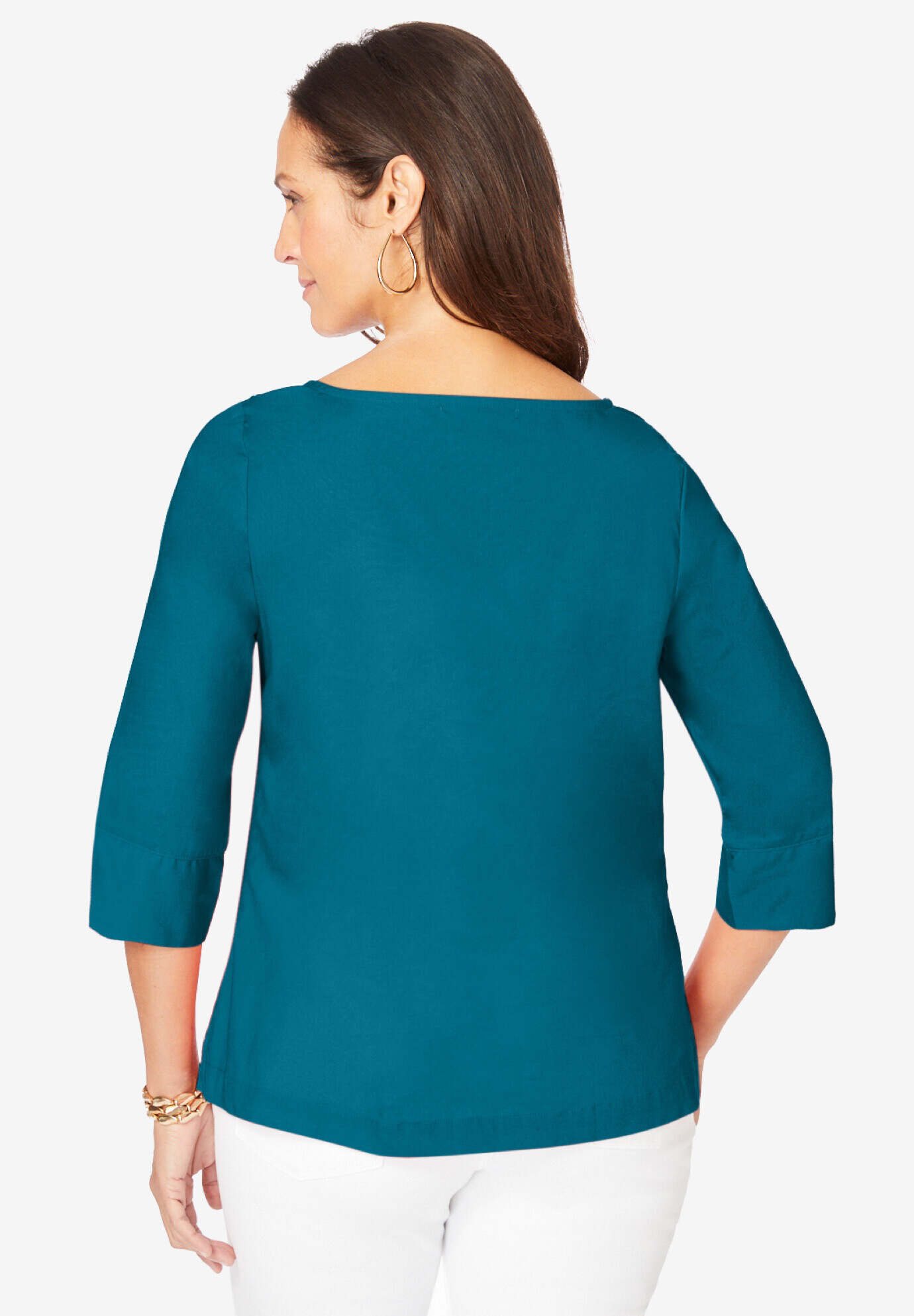 Stretch Poplin Button Boatneck Tunic