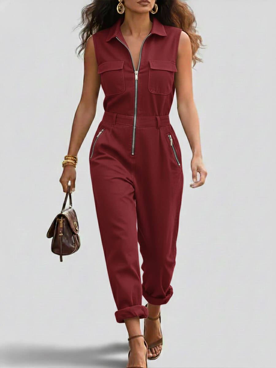 🔥Summer Arrivals🌟Fashionable And Casual Zippered Sleeveless Cotton Jumpsuit