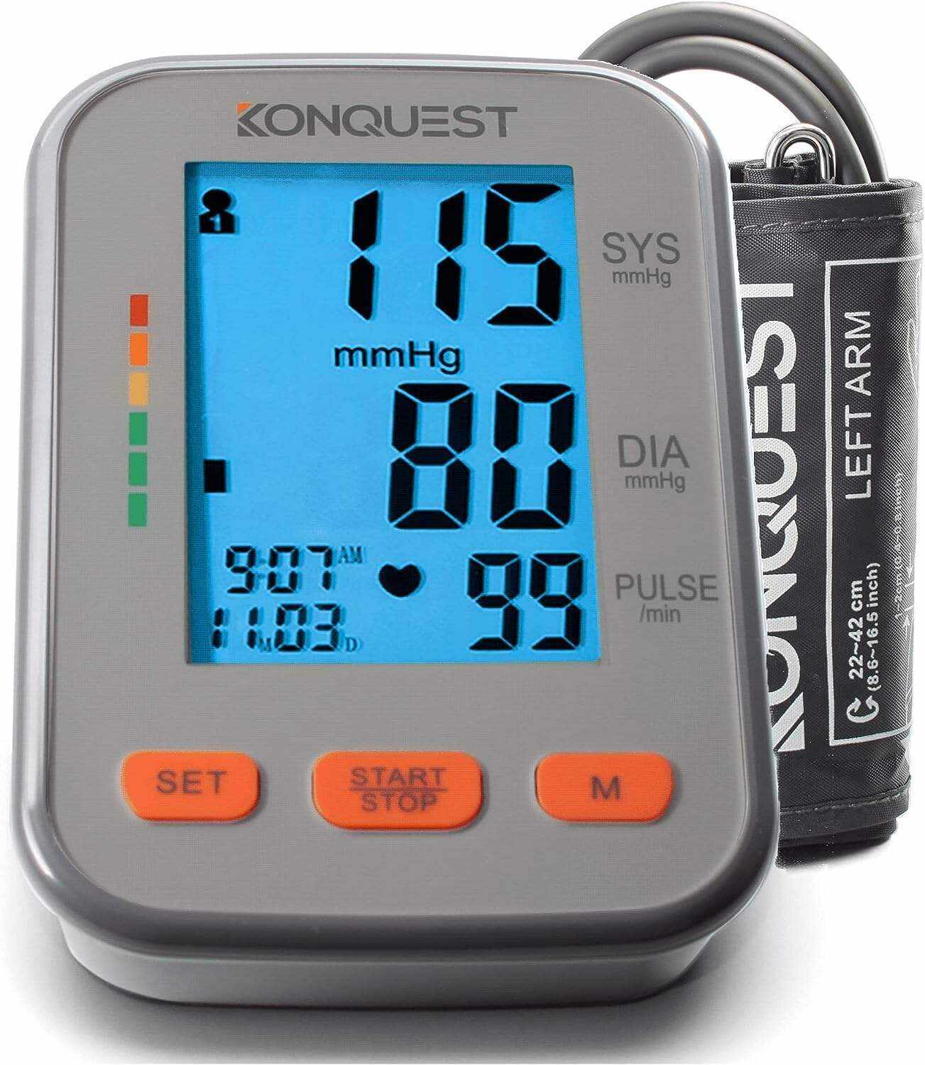 Konquest KBP-2704A Automatic Upper Arm Blood Pressure Monitor - 8 1⁄2 ” to 16 1⁄2 ” Cuff - Large Backlit Display - Irregular Heartbeat Detector - Tensiometro Digital - Home Use BP Machine