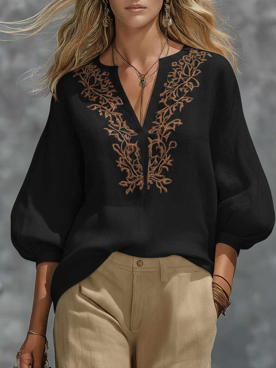 🔥Summer Arrivals🌟Loose-fitting V-neck Linen And Cotton Shirt