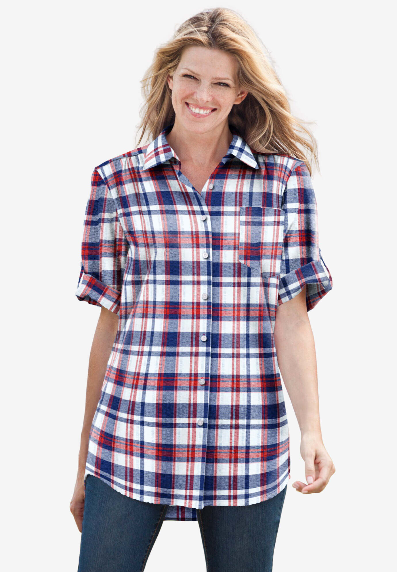Short-Sleeve Button Down Seersucker Shirt