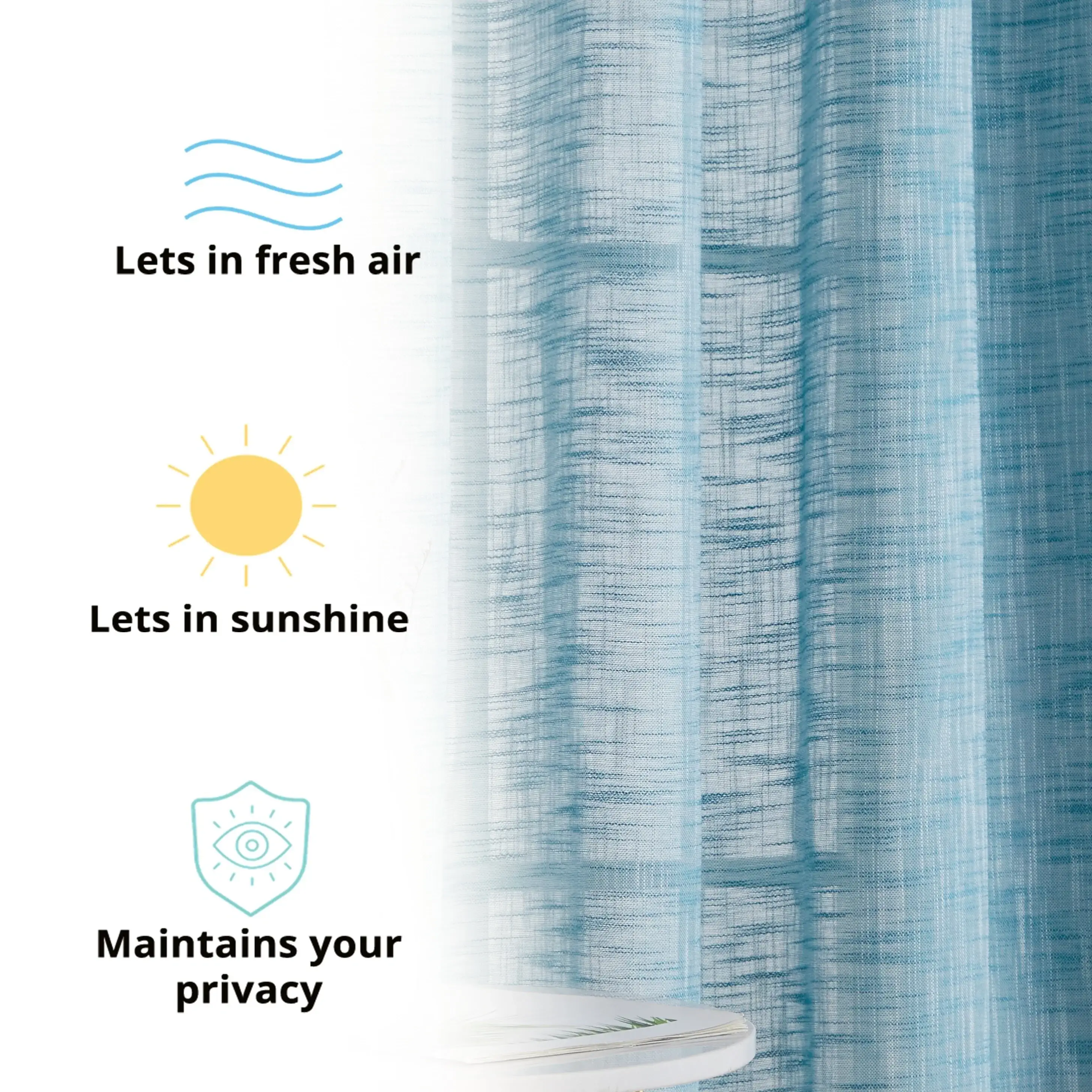 HLC.me Madison Faux Linen Textured Sheer Privacy Sun Light Filtering Window Grommet Thick Curtains Panels, Set of 2