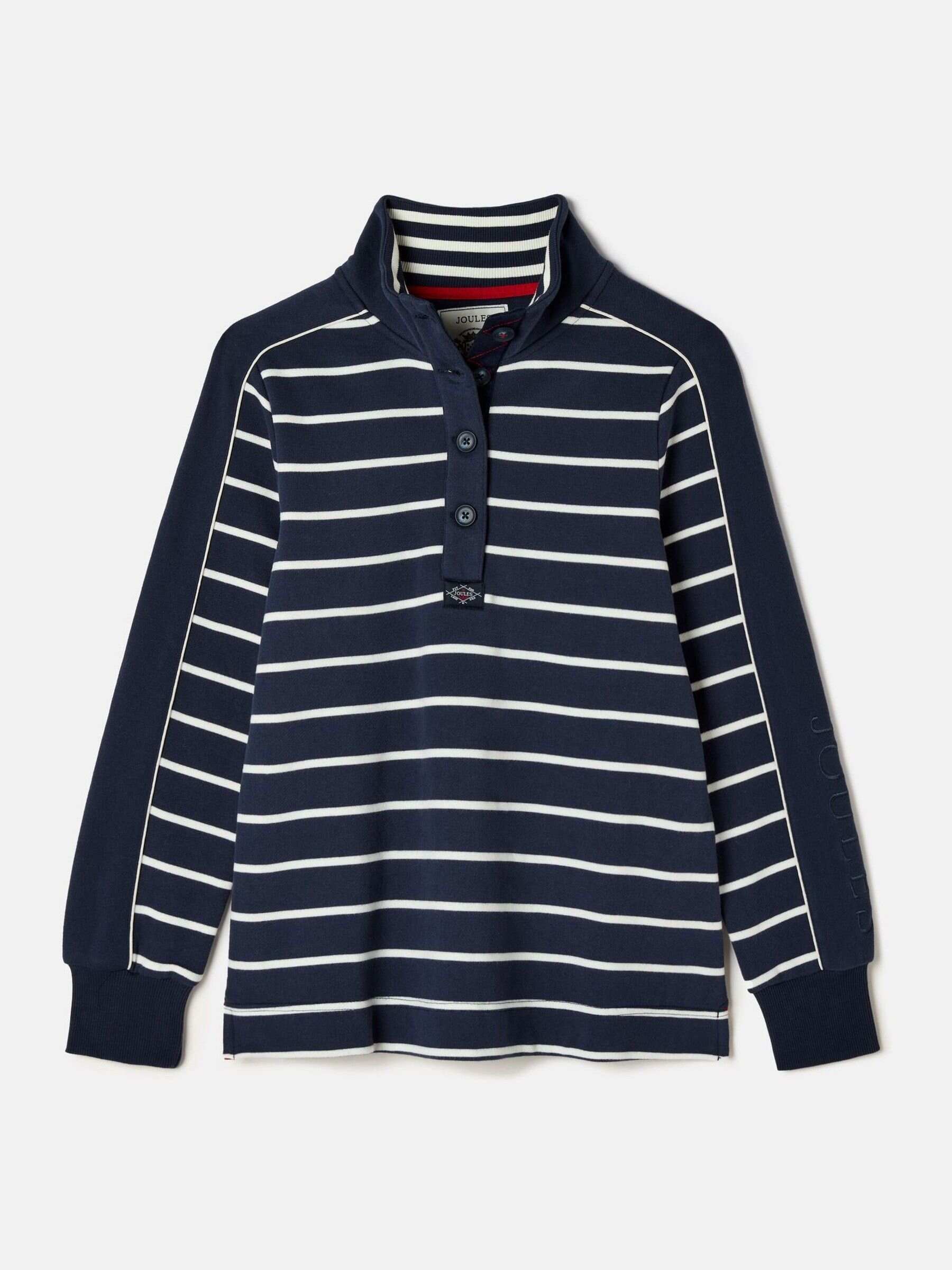 Southwold Navy Blue & Cream Cotton Button Down Striped Sweatshirt