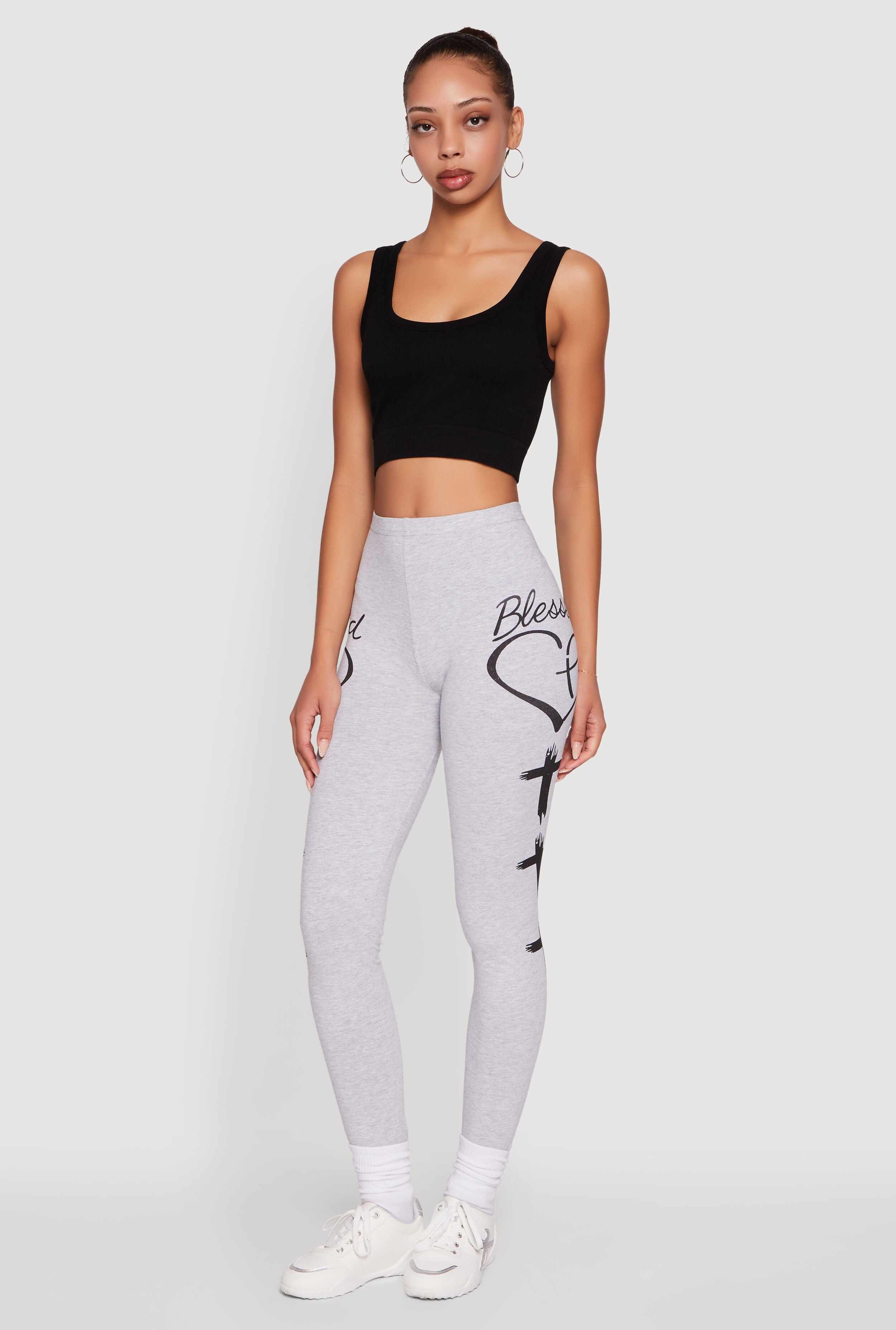 Blessed Cross Heart Graphic Leggings