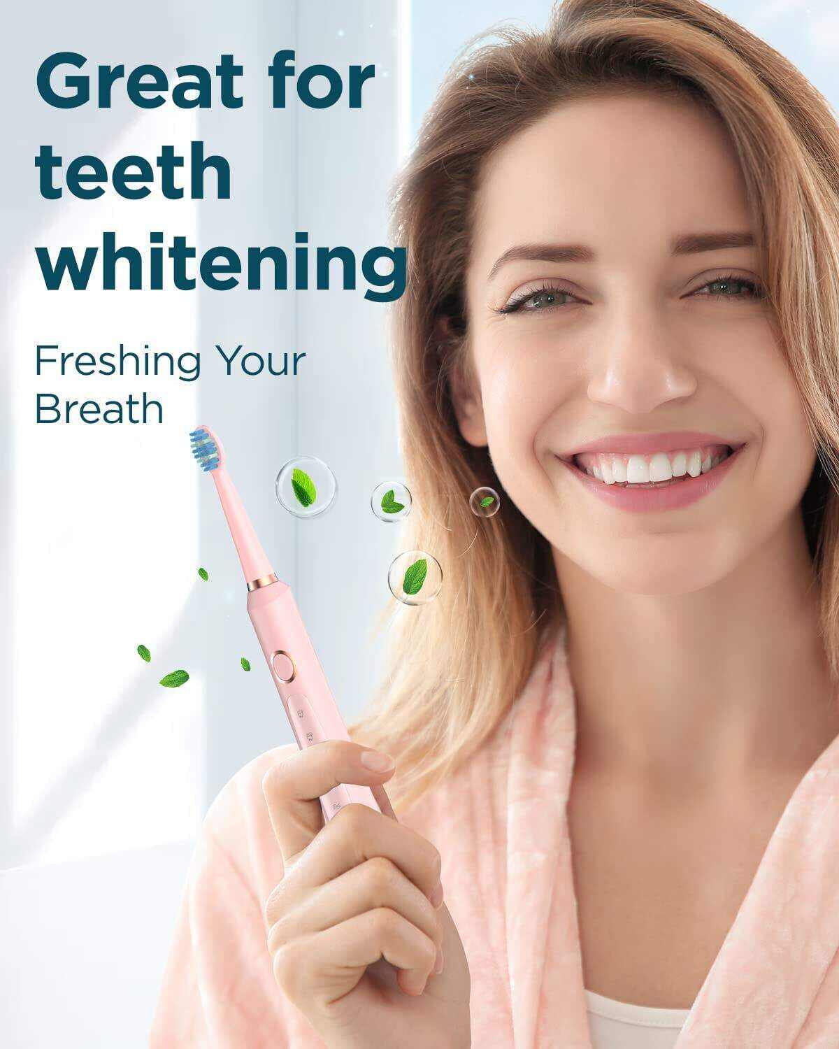 Sonic Electric Toothbrush for Adults - Rechargeable Electric Toothbrushes with 8 Brush Heads, & Travel Case,Teeth Whitening , Power Electric Toothbrush with Holder, Once Charge for 120 Days - H8 Pink