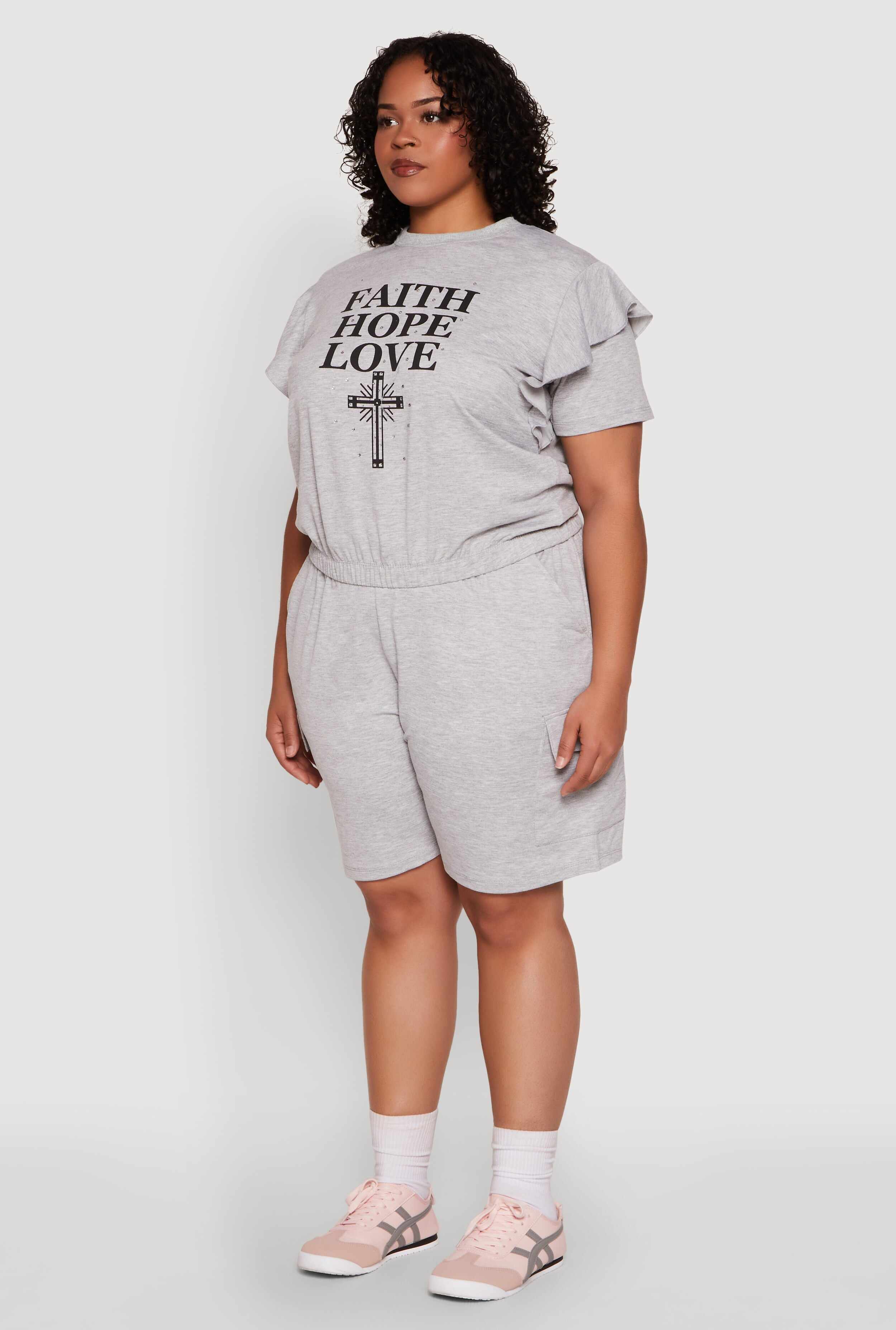 Plus Size Tiered Ruffle Sleeve Faith Hope Love Top