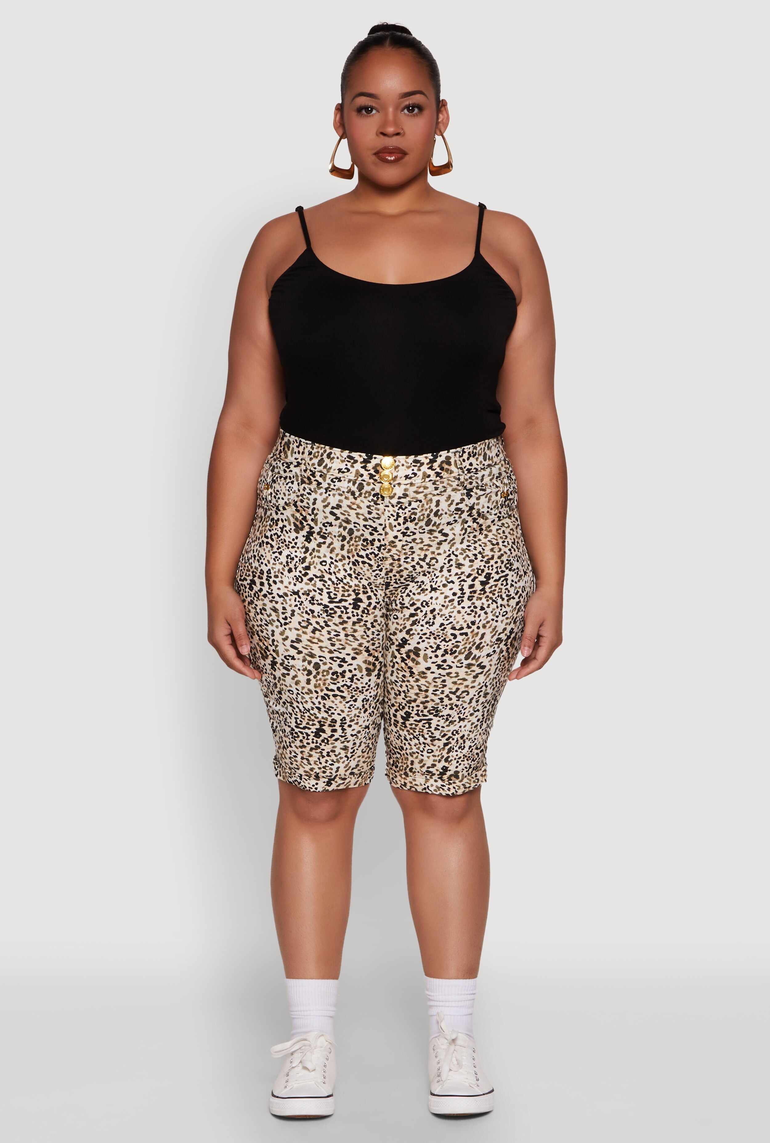 Plus Size Trendy High Waisted Bermuda Shorts