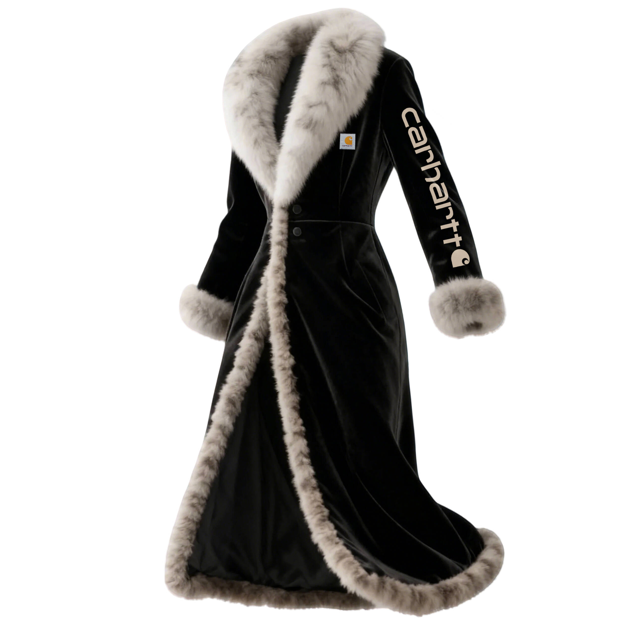 Luxurious Faux Fur Trimmed Long Coat with Elegant Design