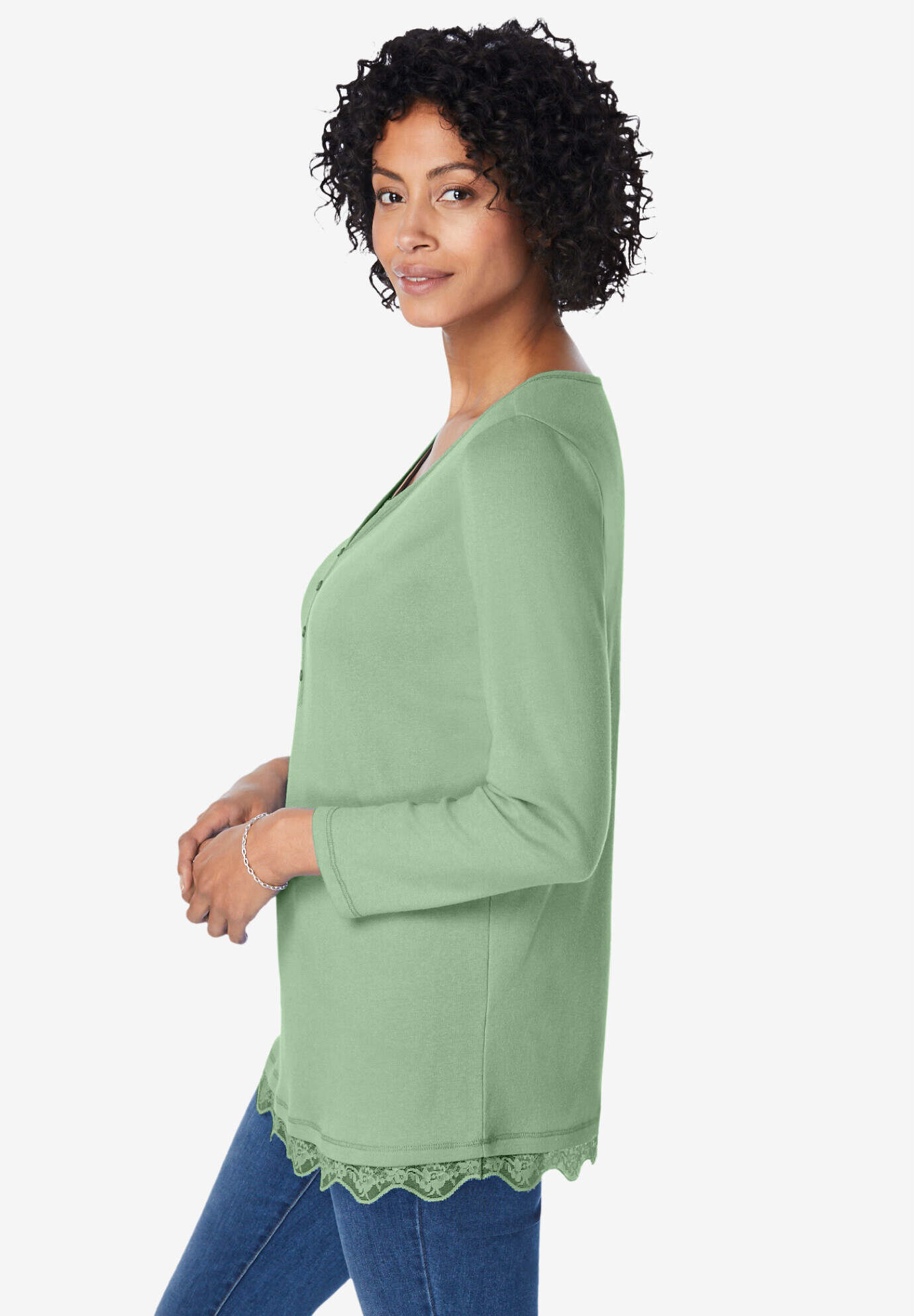 Layered-Look Lace Trim Tee