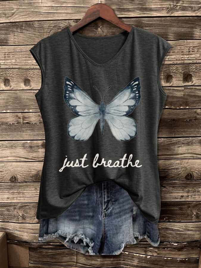 Women's Just Breathe Butterfly Print Vest