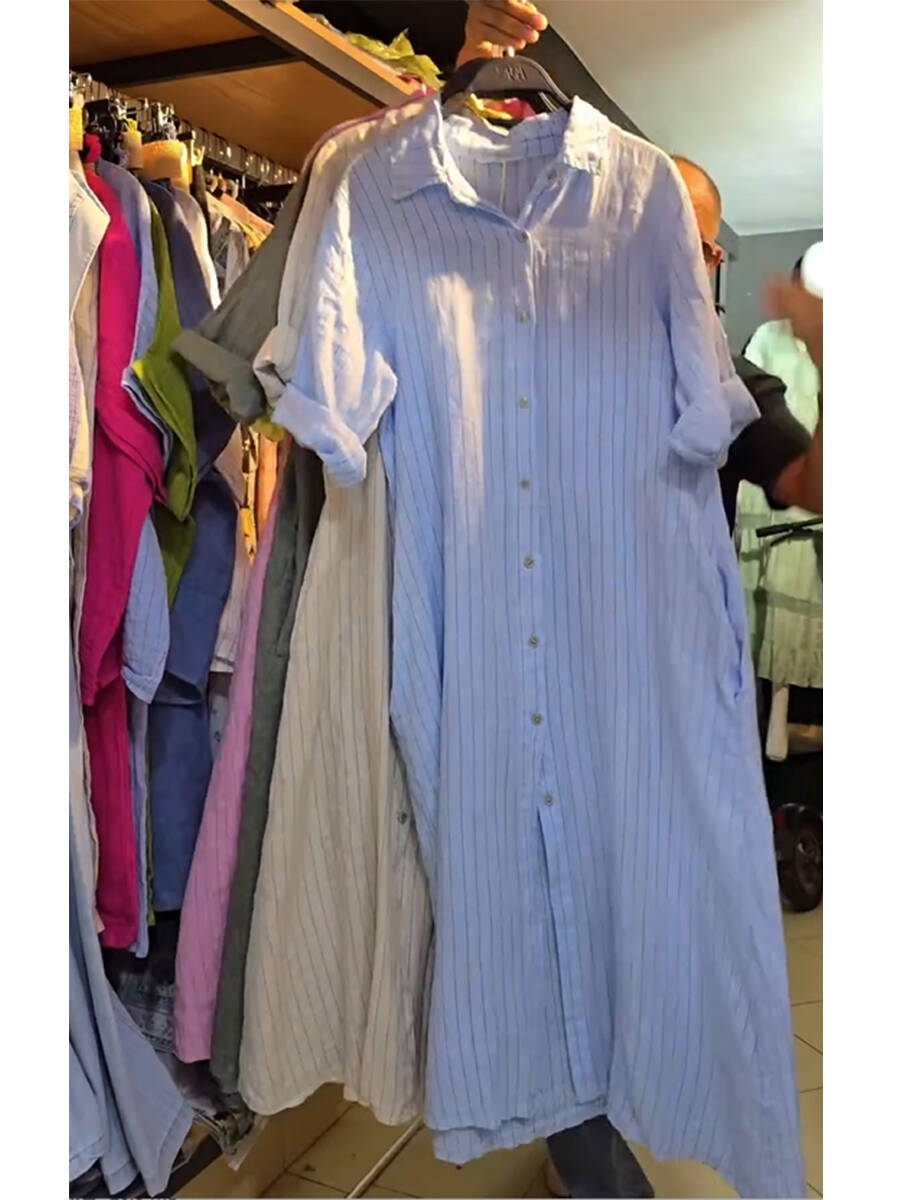 🔥Summer Arrivals🌟Women's Loose Casual Striped Cotton and Linen Shirt Dress