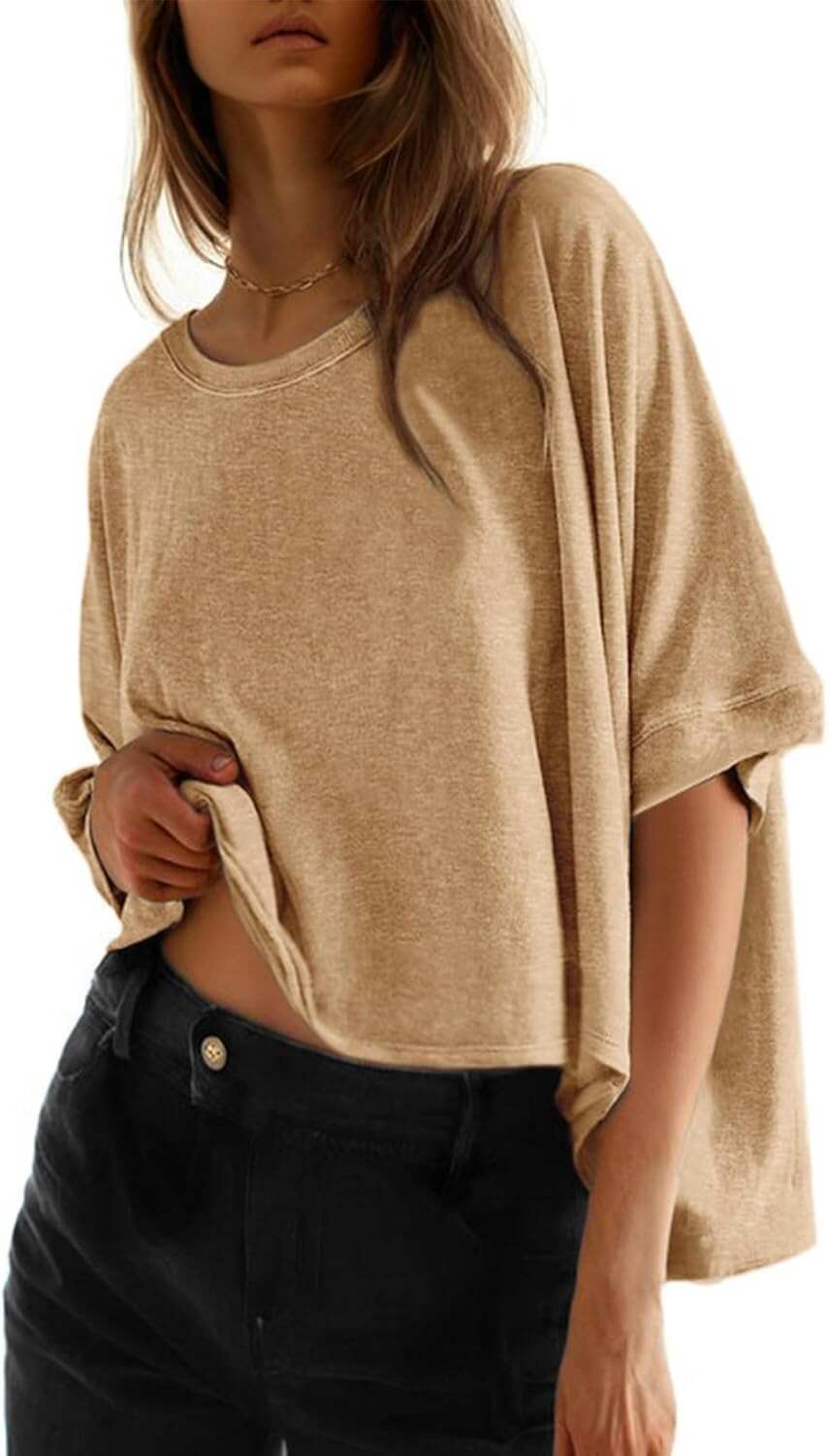 🔥 Last Day For Clearance!Summer Shirts 2026 Womens Solid T Shirts for Women Loose Oversized Tops Basic Tee